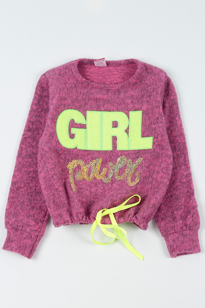 Fuşya (5-8 Yaş) Girl Baskılı Dışı Yumoş Kız Çocuk Sweatshirt 92814