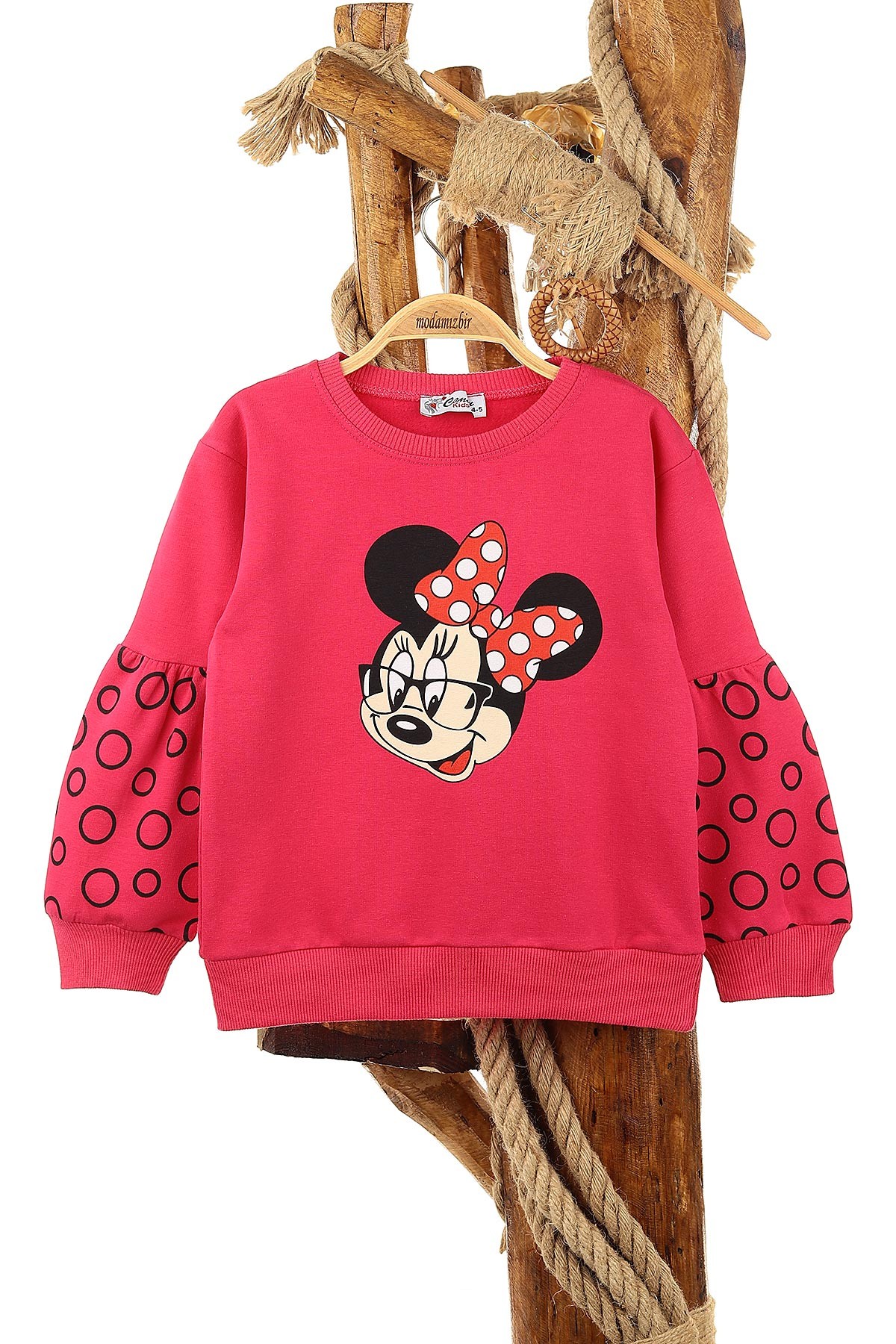 Fuşya (5-8 Yaş) Kolu Halka Baskılı İki İp Şardonlu Kız Çocuk Sweat 151573