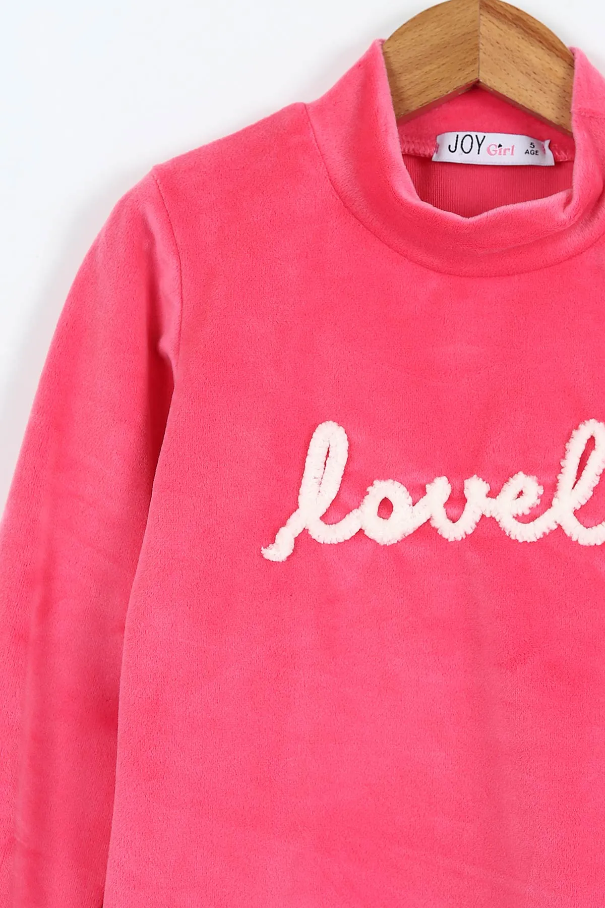 Fuşya (5-12 Yaş) Lovely  Nakışlı Yarım Balıkçı Yaka Kadife Kız Çocuk Sweat 410600