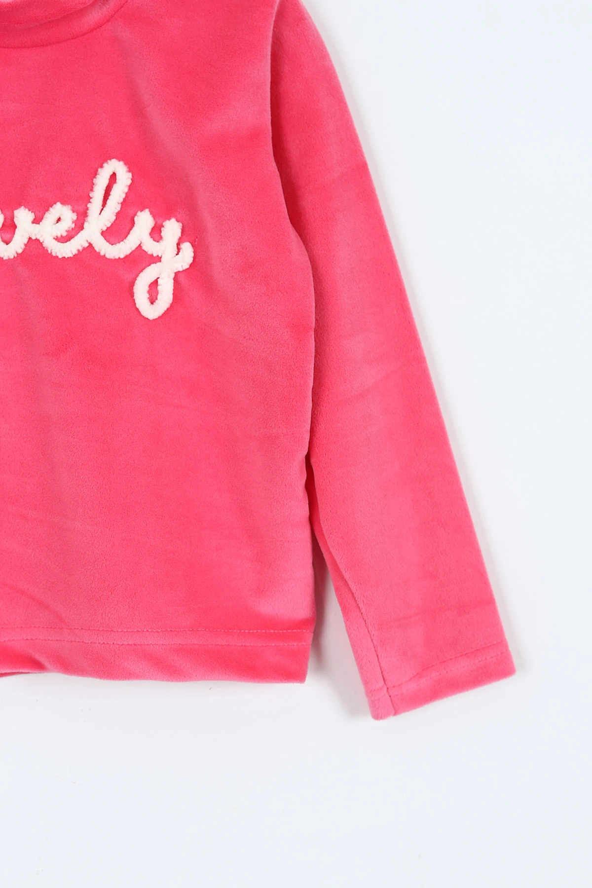 Fuşya (5-12 Yaş) Lovely  Nakışlı Yarım Balıkçı Yaka Kadife Kız Çocuk Sweat 410600