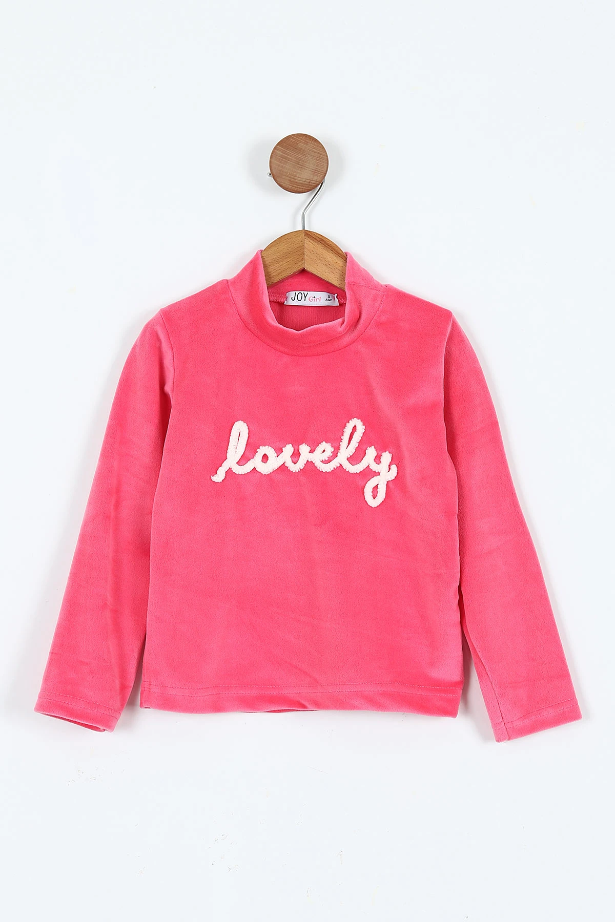 Fuşya (5-12 Yaş) Lovely  Nakışlı Yarım Balıkçı Yaka Kadife Kız Çocuk Sweat 410600