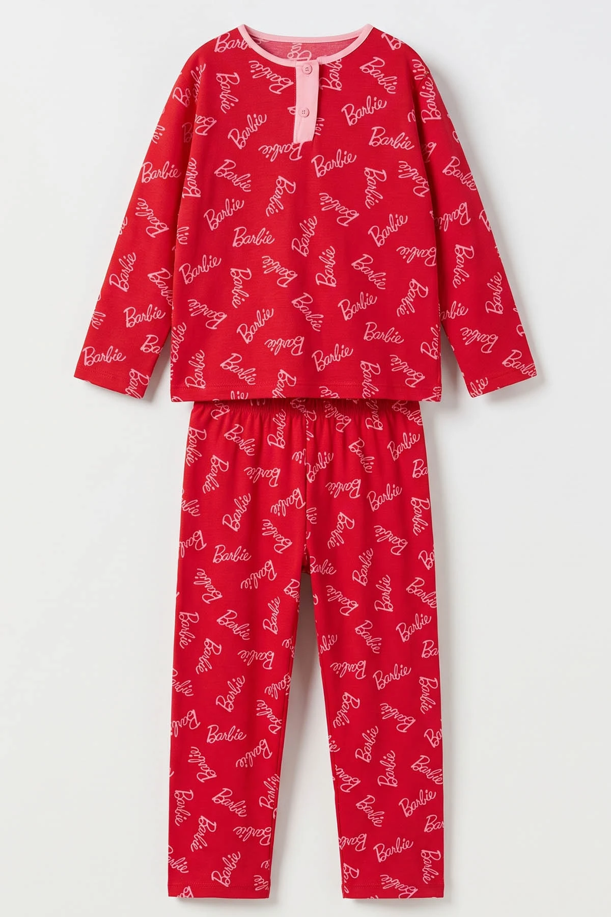 Fuşya (6-14 Yaş) Desenli Yakadan Yarım Düğmeli Süprem Kumaş Kız Çocuk Pijama Takımı 487225