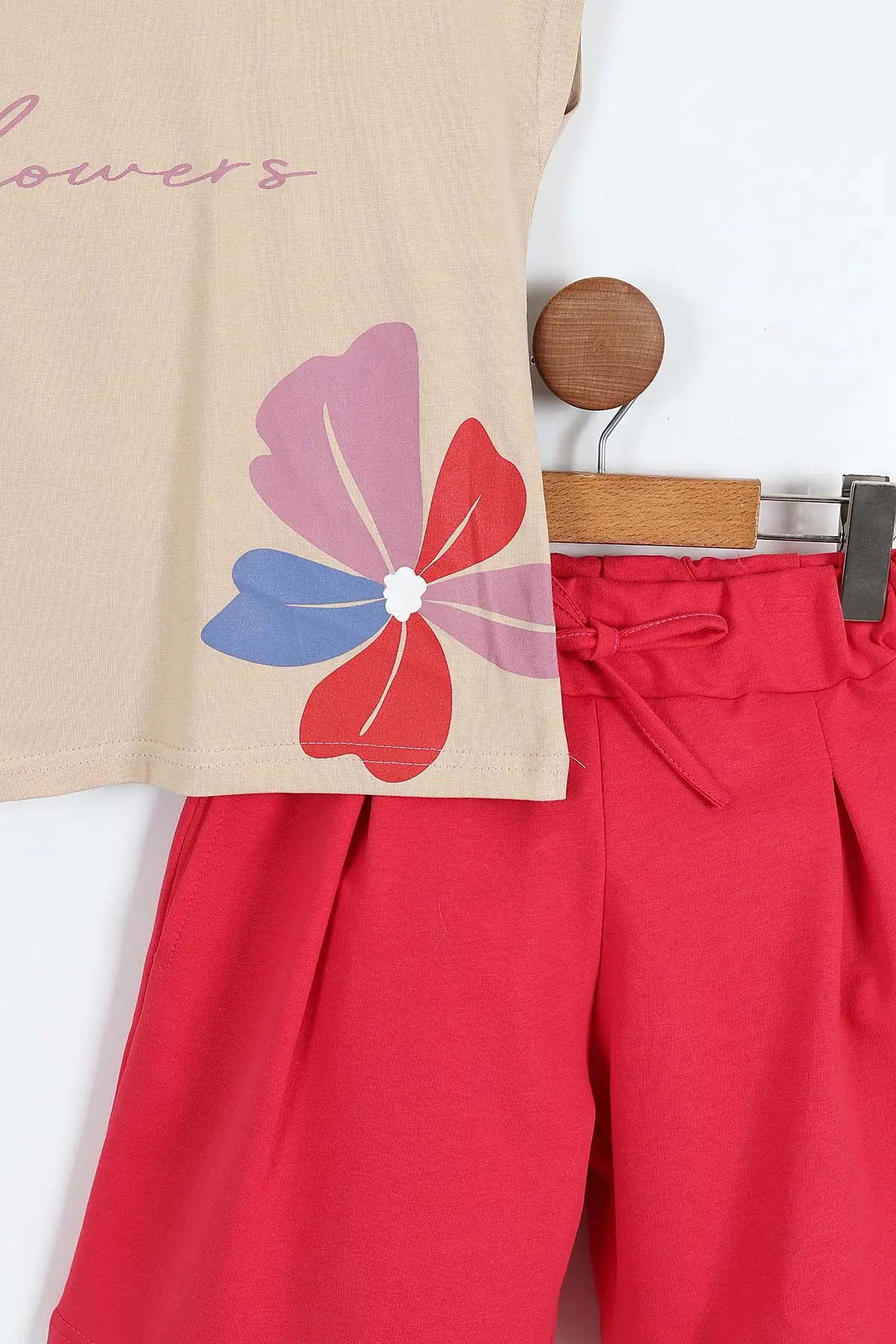Fuşya (6-14 Yaş) Flowers Baskılı Şortlu Kız Çocuk Yazlık Takım 342565