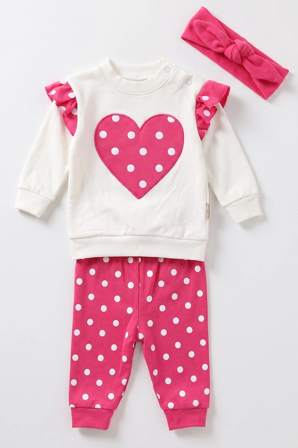 Fuşya (6-18 Ay)Puantiye Desen Bandanalı Kız Bebek Takım 479389