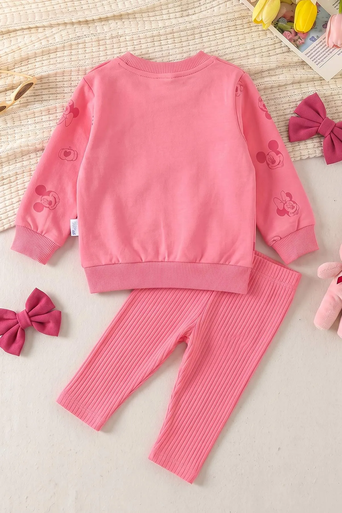 Fuşya (6-24 Ay) Süzene Karakter Nakışlı Sweat ve Fitilli Taytlı Kız Bebek 2'li Takım 472662