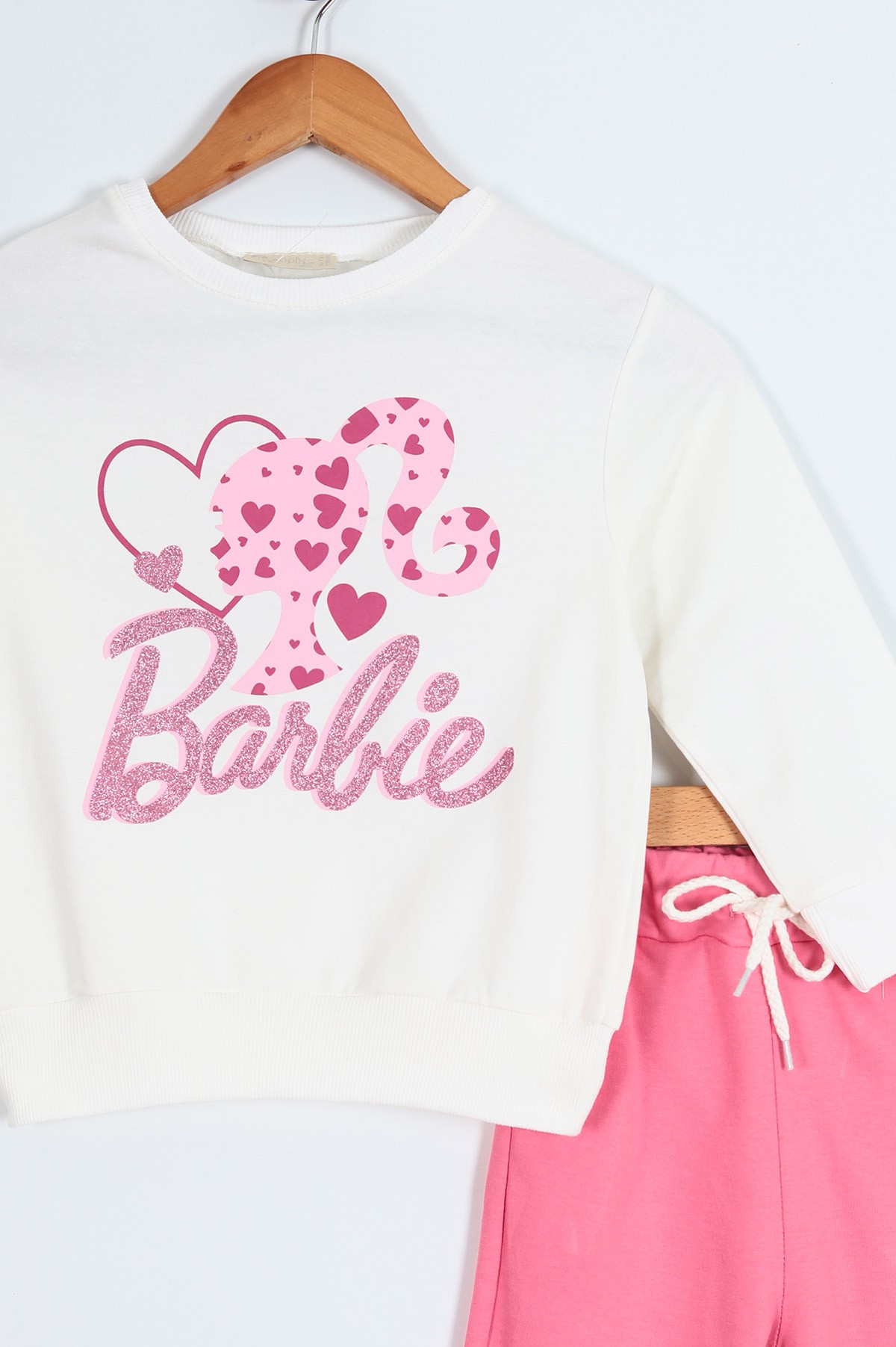 Fuşya (5-9 Yaş) Kalpli Barbie Baskılı İki İp Kız Çocuk Takım 210574