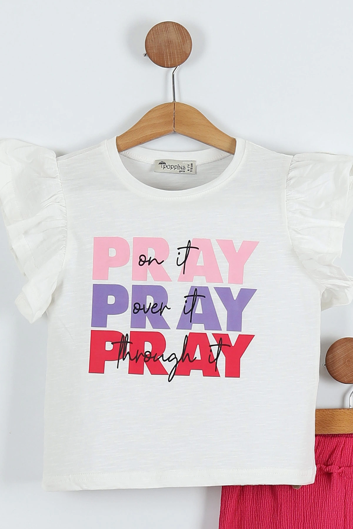 Fuşya (6-9 Yaş) Pray Baskılı Bürümcük Pantolonlu Kız Çocuk Takım 283730