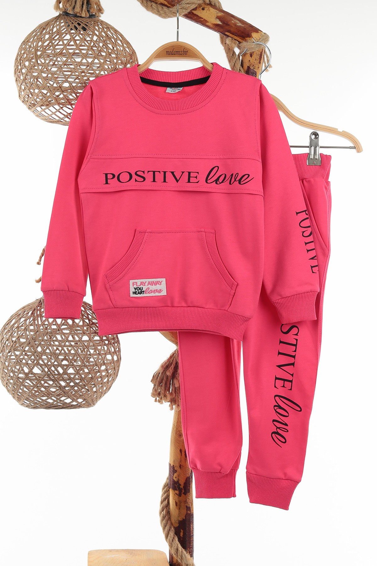 Fuşya (7-10 Yaş) Postıve Love Baskılı İki İp Kız Çocuk Takım 138236