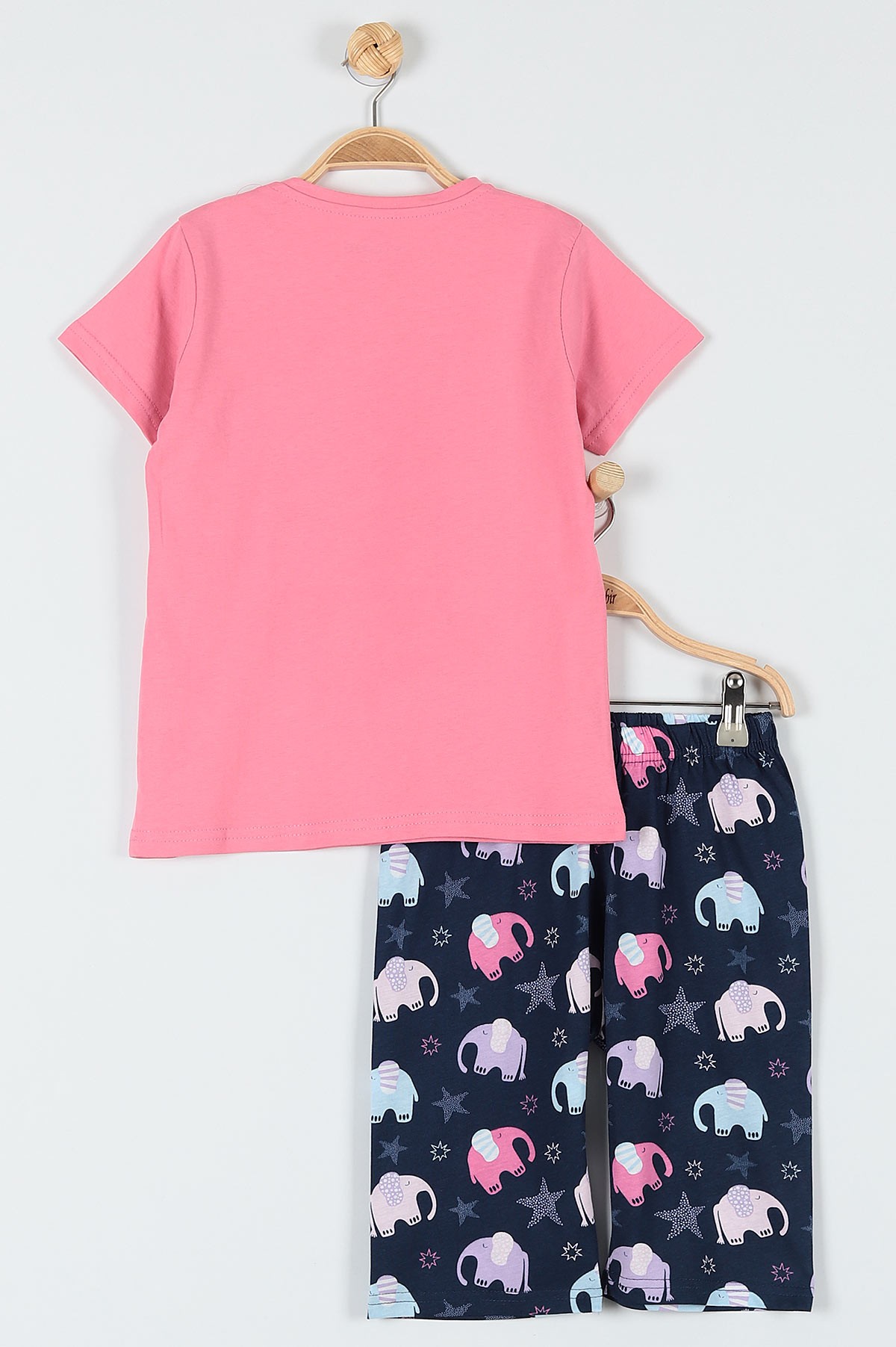 Fuşya (7-9 Yaş) Yıldız Fil Baskılı Kaprili KIz Çocuk Pijama Takımı 182016