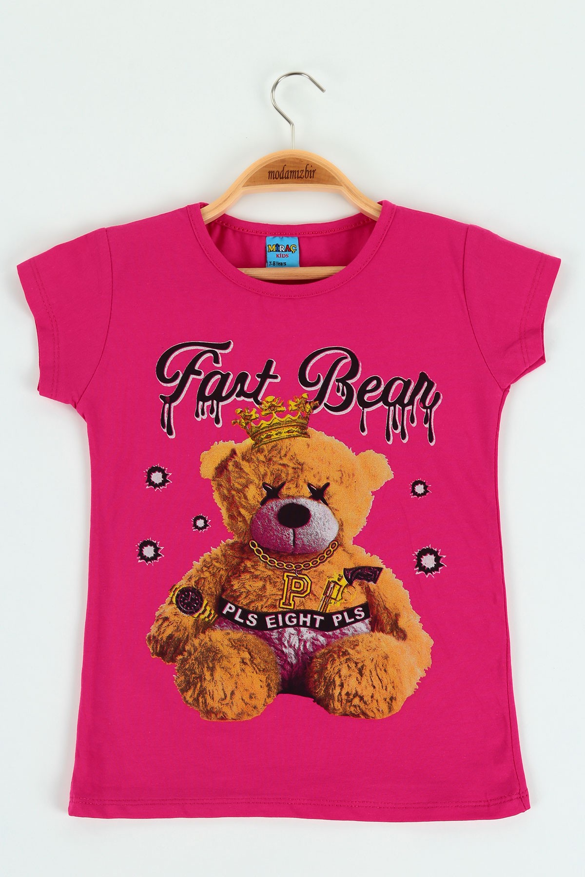 Fuşya (8-12 yaş) Fast Bear Baskılı Kız Çocuk Tişört 121230