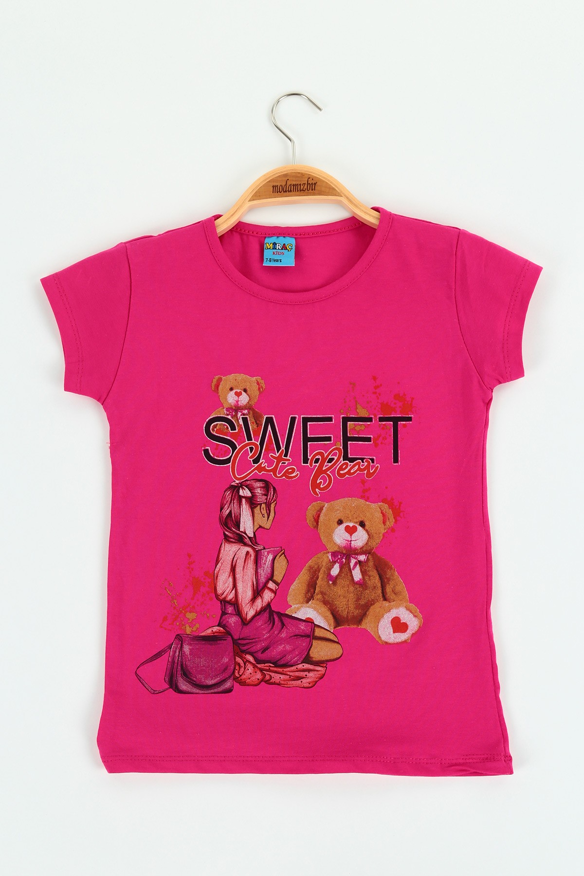 Fuşya (8-12 yaş) Sweet Bear Baskılı Kız Çocuk Tişört 121300