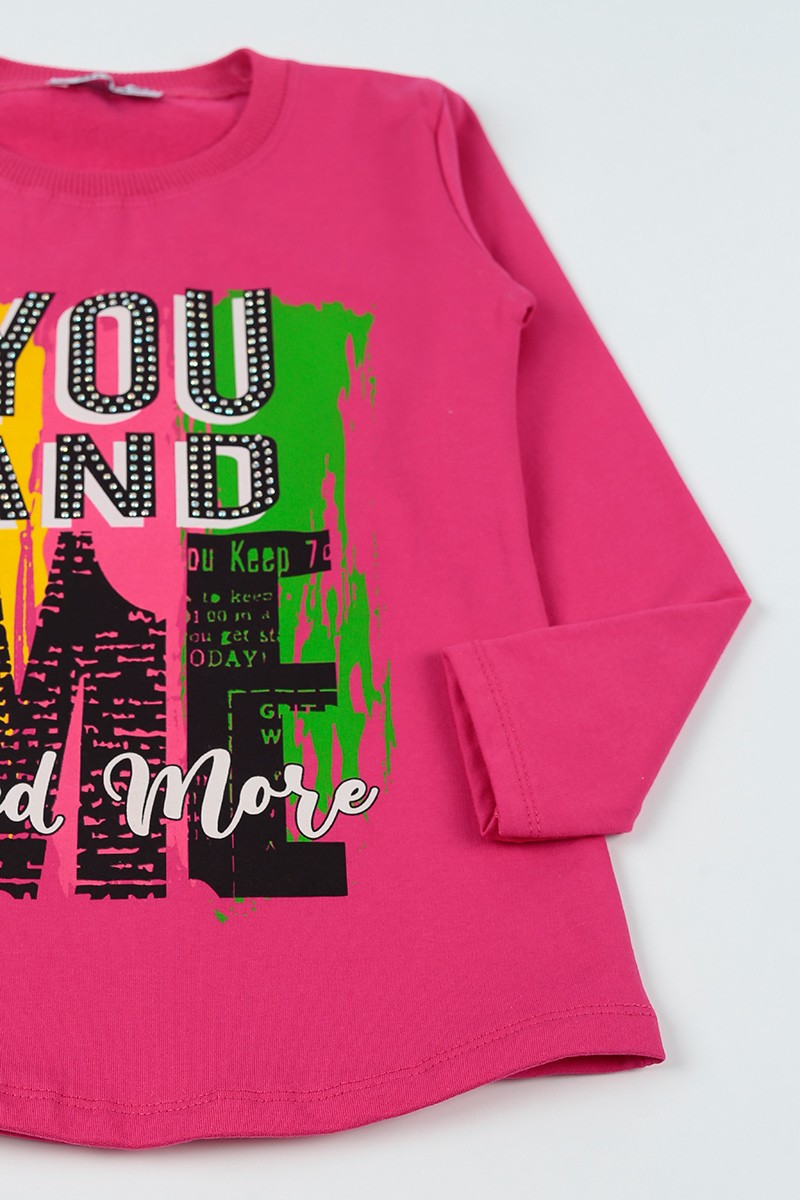 Fuşya (8-14 Yaş)Taşlı İçi Şardonlu Kız Çocuk Sweatshirt 92791