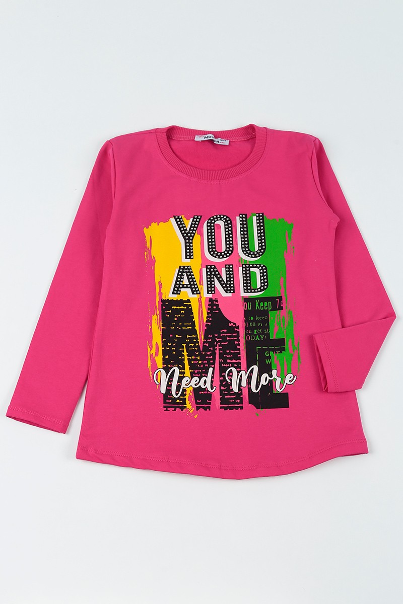 Fuşya (8-14 Yaş)Taşlı İçi Şardonlu Kız Çocuk Sweatshirt 92791