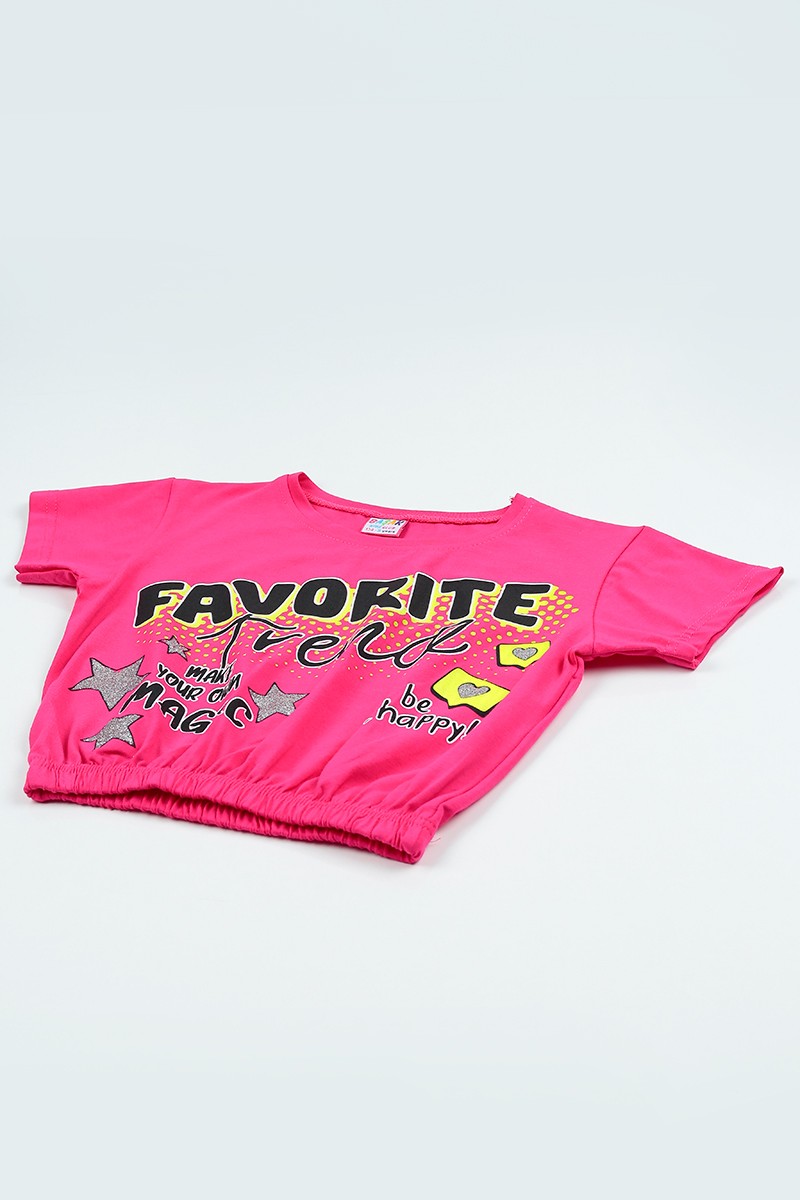 Fuşya (9-12 Yaş) Favorıte Baskılı Beli Lastikli Kız Çocuk Tişört 105315