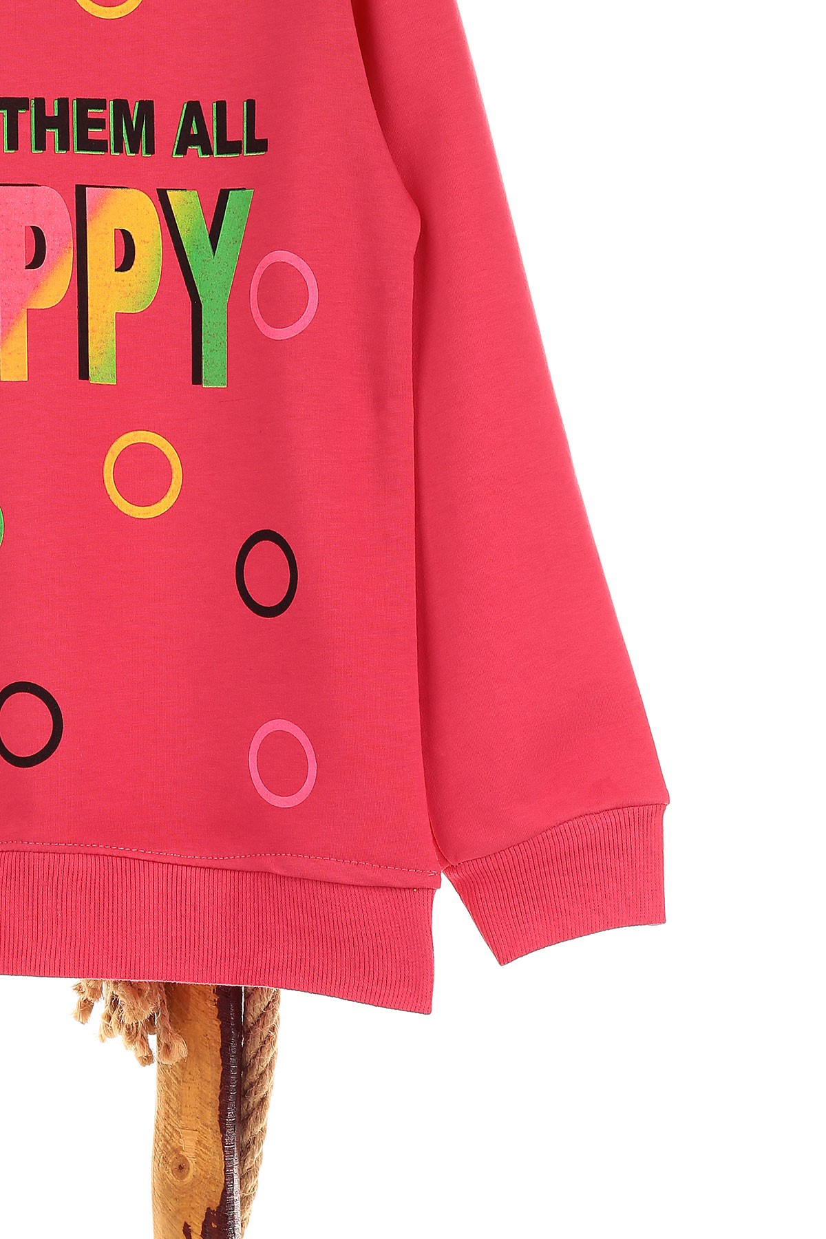 Fuşya (9-12 Yaş) Happy Baskılı Kız Çocuk Sweat 150987
