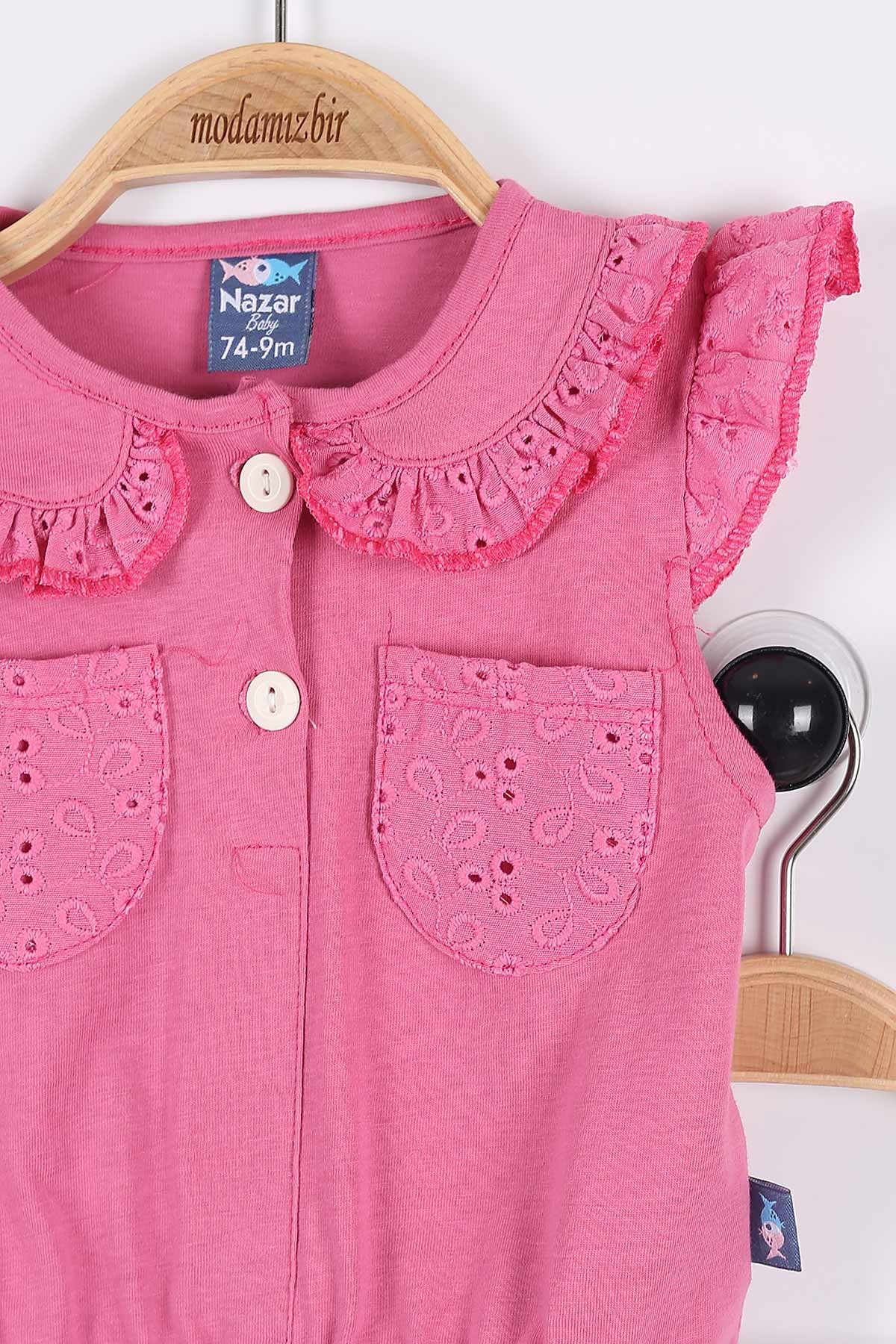 Fuşya (9-24 Ay) Çiçek Dokuma Desenli Cep Detaylı Şortlu Kız Bebe Takım 175950
