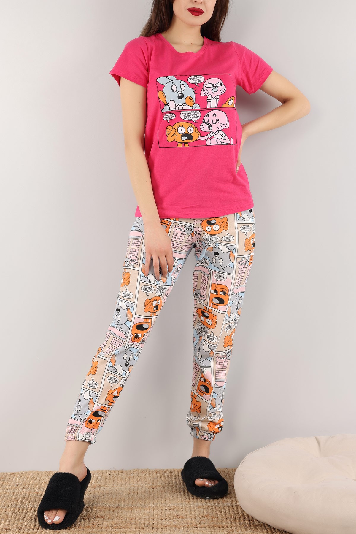 Fuşya Baskılı Bayan Pijama Takımı 165786