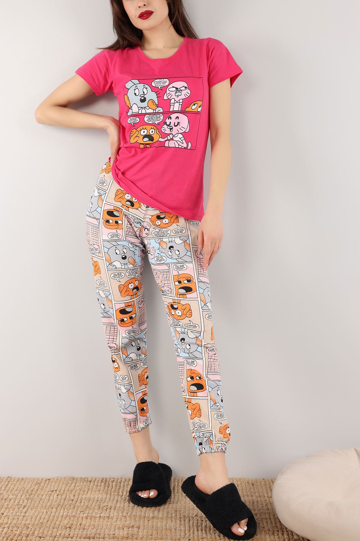 Fuşya Baskılı Bayan Pijama Takımı 165786