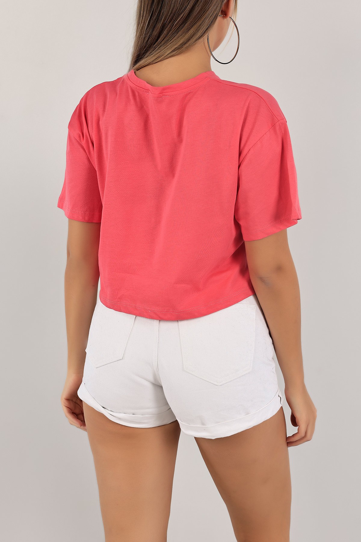 Fuşya Baskılı Crop Tişört 132029