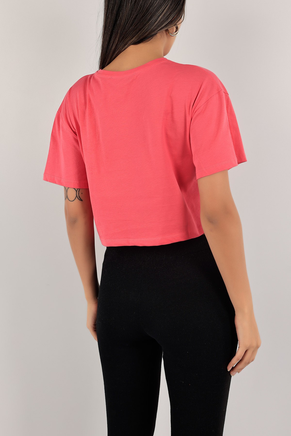 Fuşya Baskılı Crop Tişört 133207