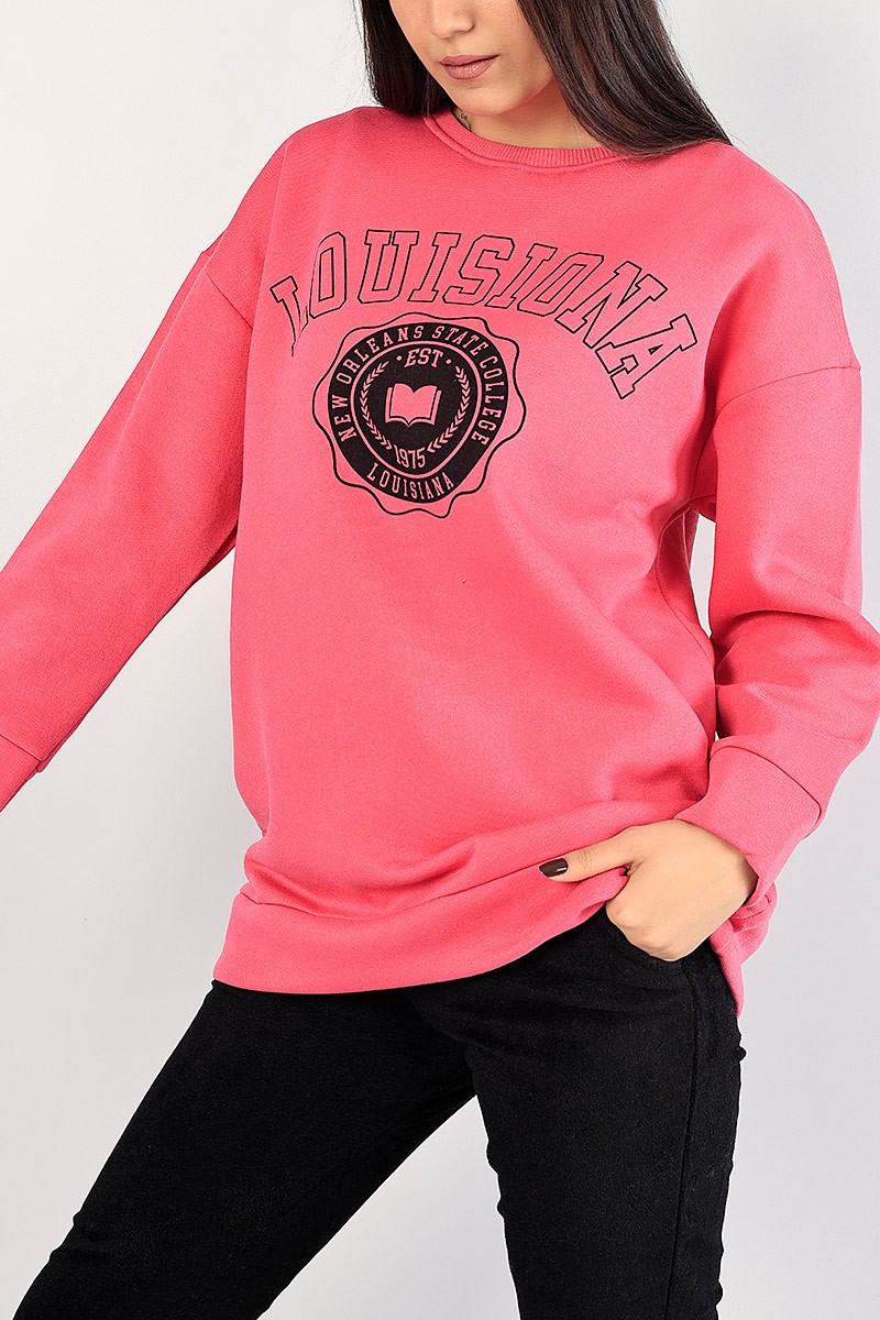 Fuşya Baskılı İçi Şardonlu Bayan Sweat 85012