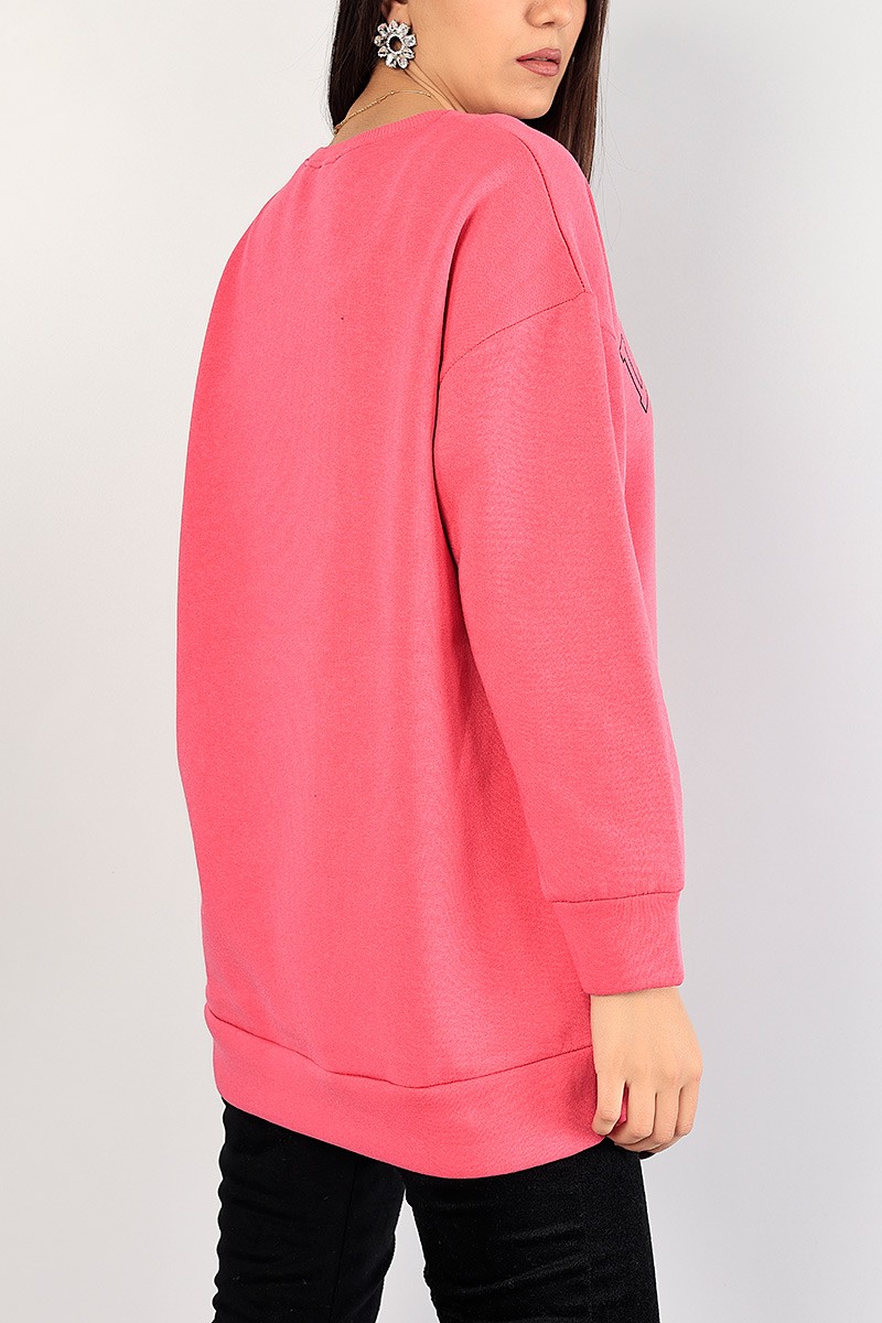 Fuşya Baskılı İçi Şardonlu Bayan Sweat 85012