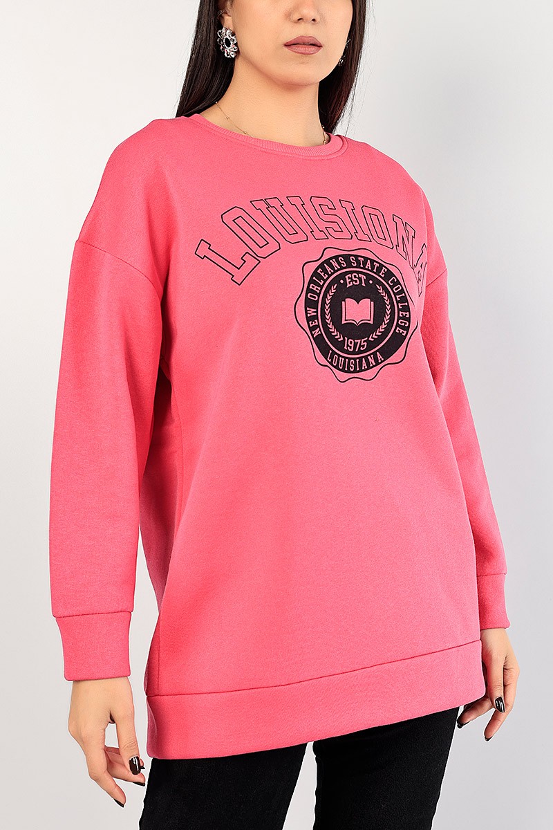 Fuşya Baskılı İçi Şardonlu Bayan Sweat 85012