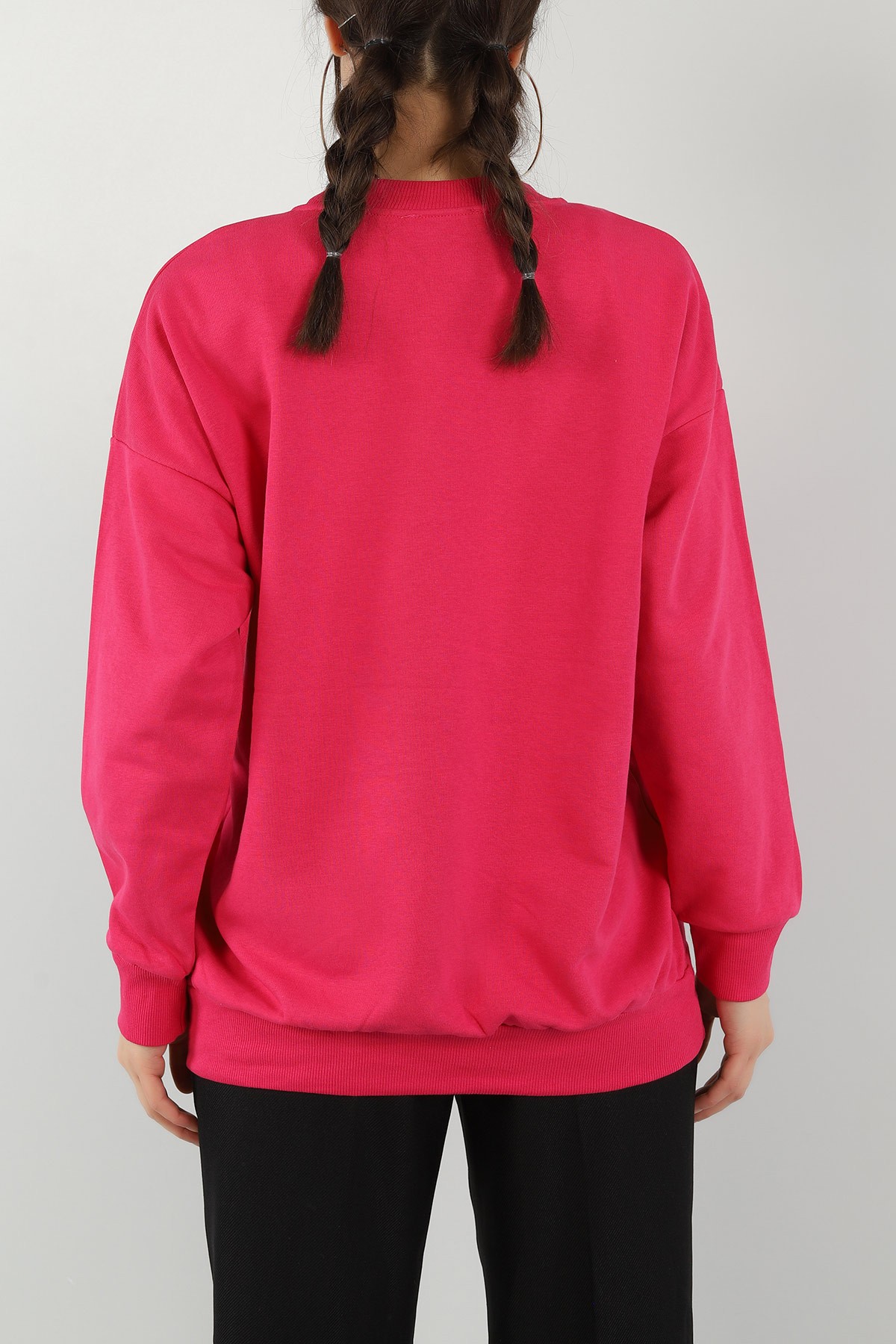 Fuşya Baskılı Üç İp Bayan Sweat 149558