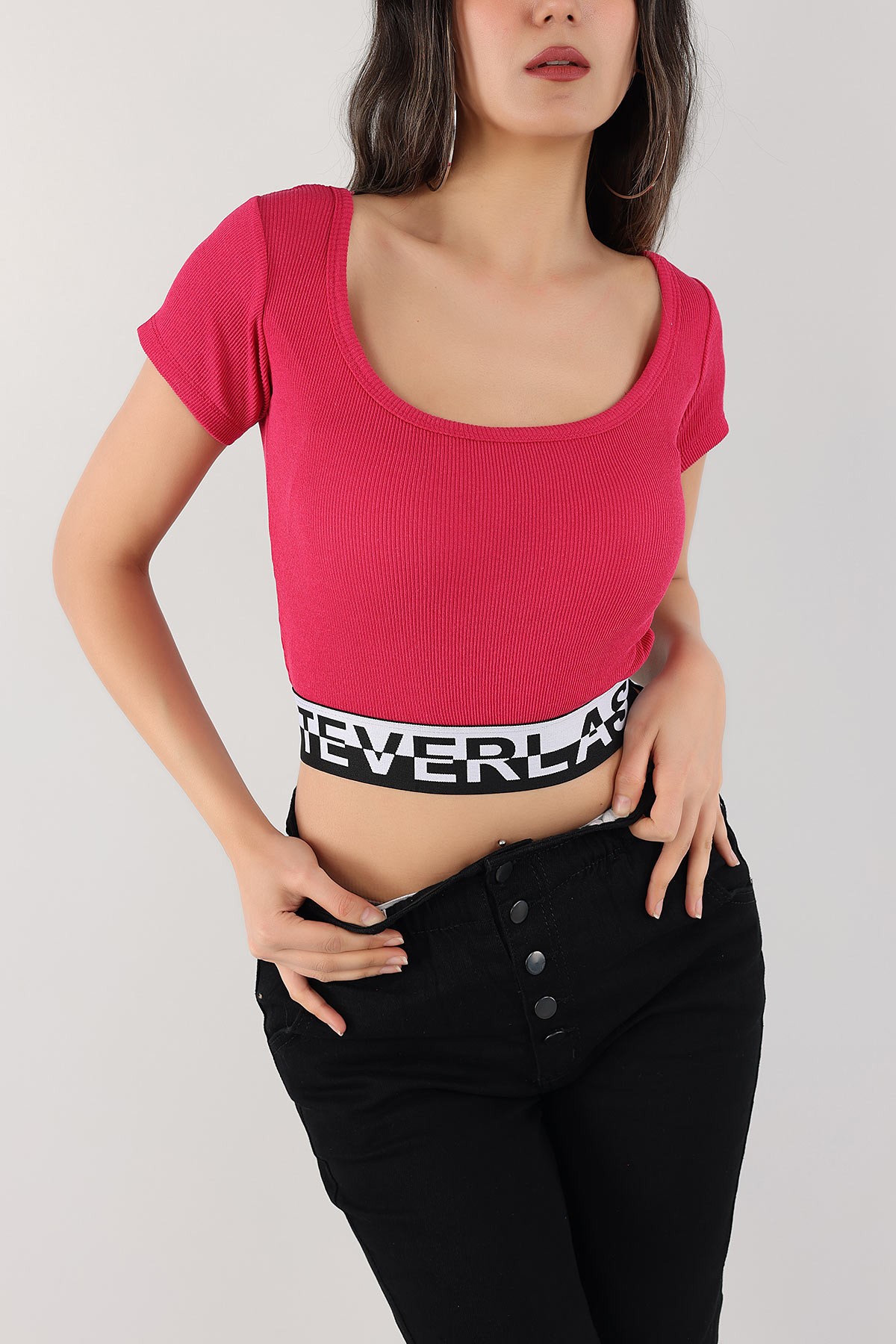 Fuşya Beli Lastikli Fitilli Bluz 170926