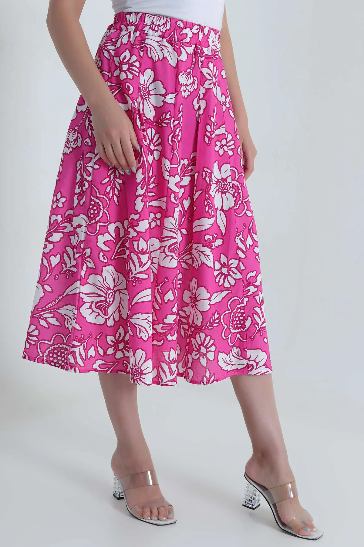 Fuşya Beli Lastikli Poplin Dokuma Kadın Etek 479860