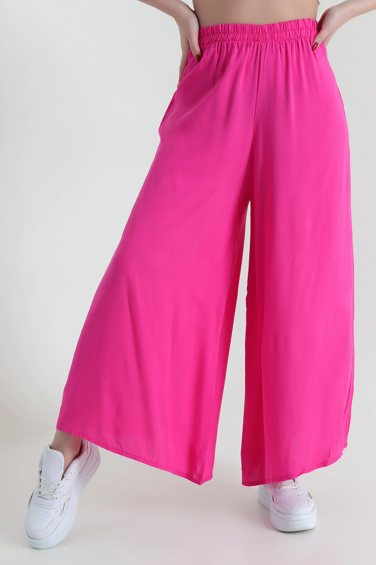 Fuşya Beli Lastikli Şalvar Dokuma Kadın Pantolon 430050