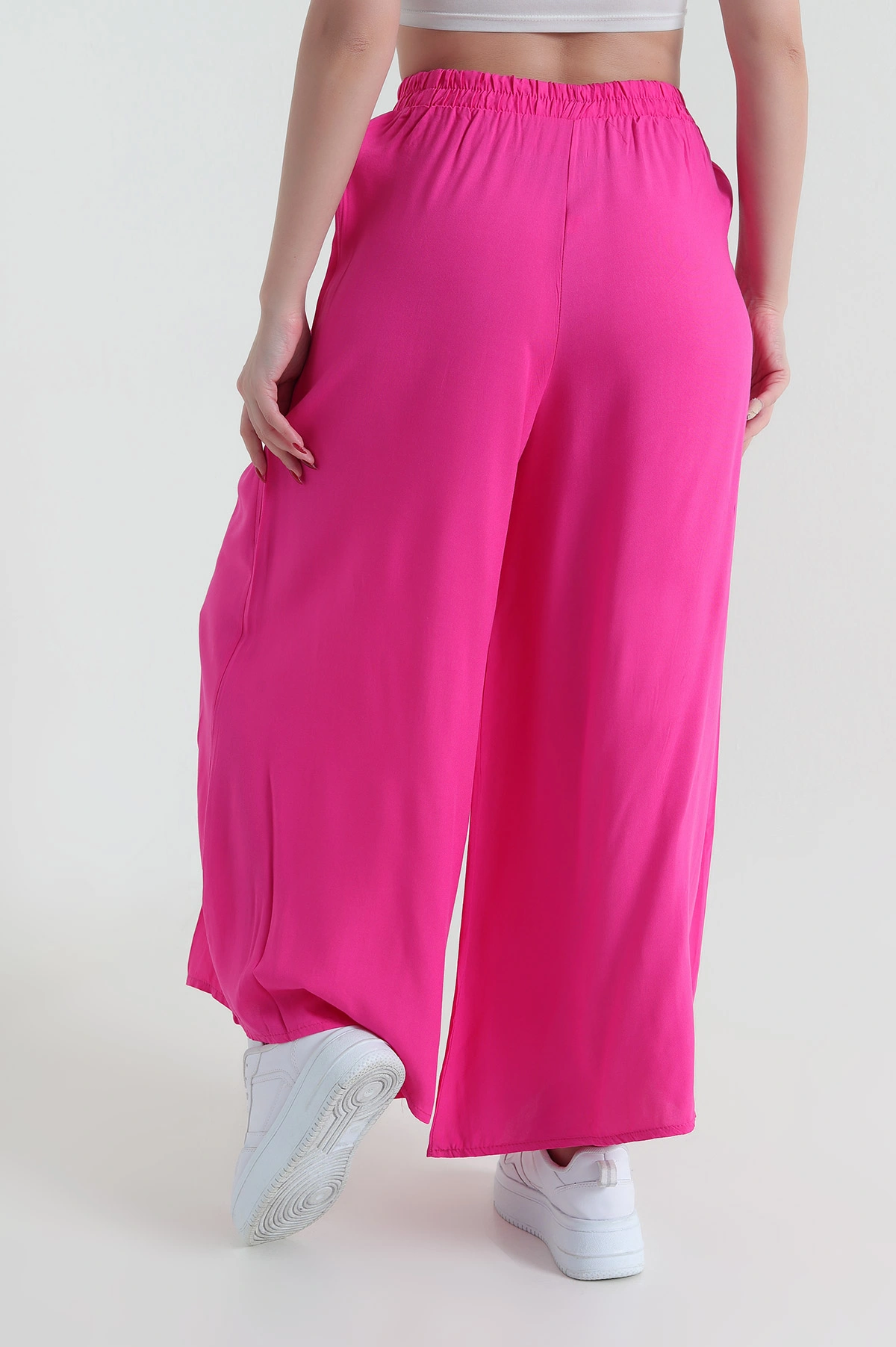 Fuşya Beli Lastikli Şalvar Dokuma Kadın Pantolon 430050