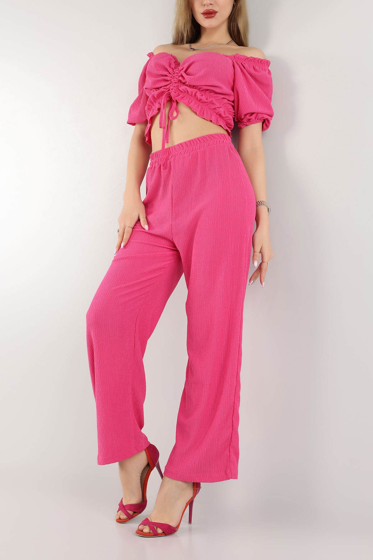 Fuşya Bürümcük Pantolon Bluz Bayan Takım 170853