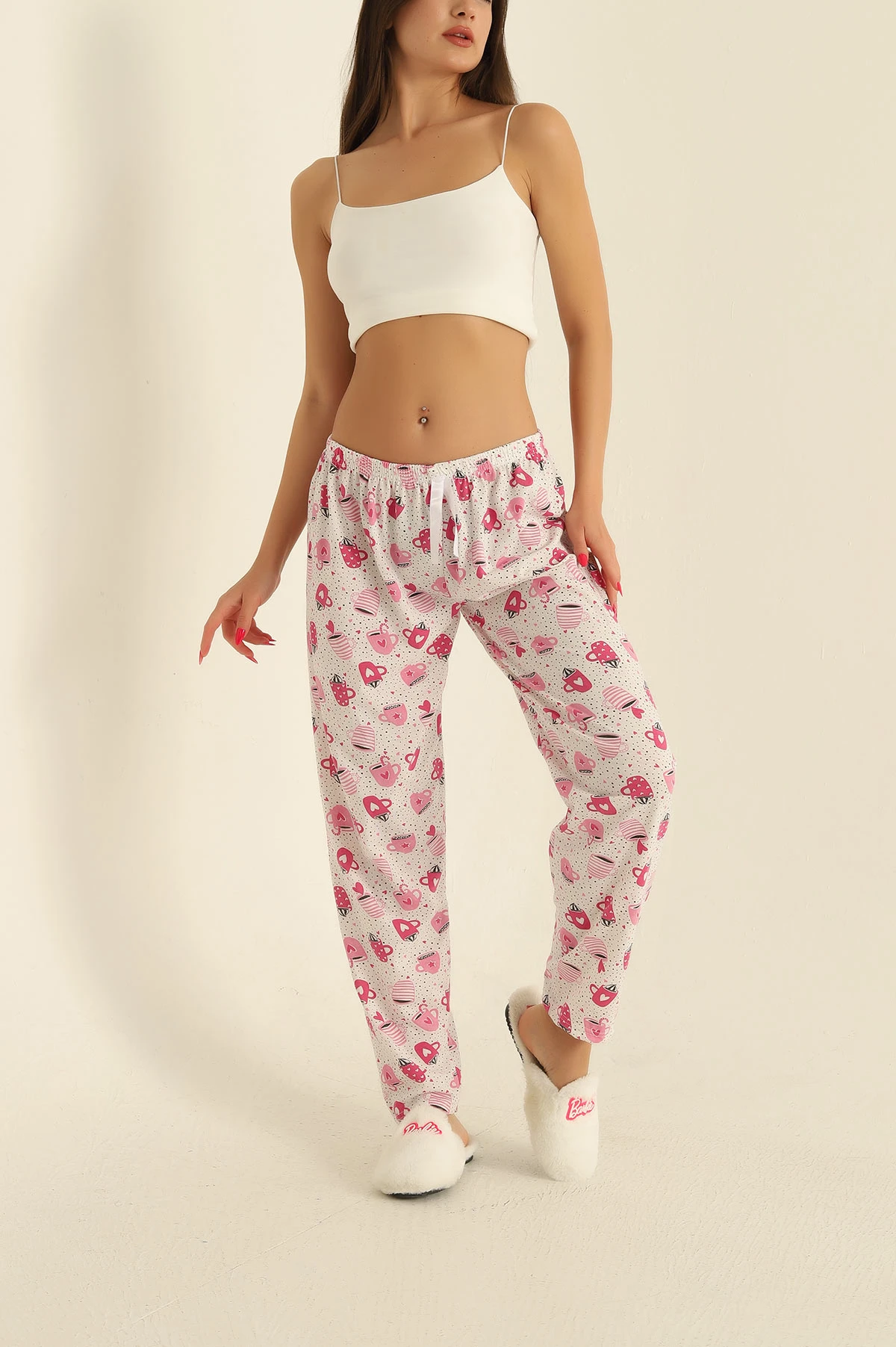 Fuşya Desenli Beli Lastikli Pijama Altı 278851