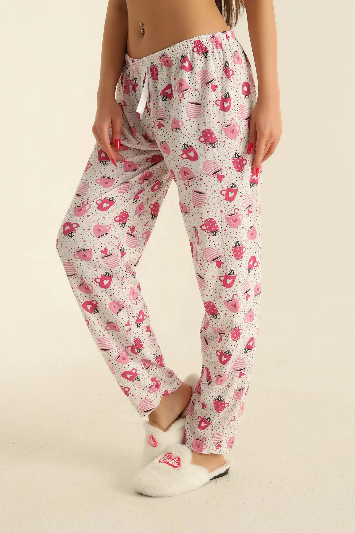 Fuşya Desenli Beli Lastikli Pijama Altı 278851