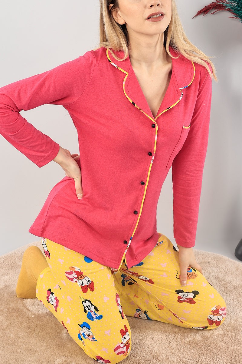 Fuşya Düğmeli Bayan Pijama Takımı 89418