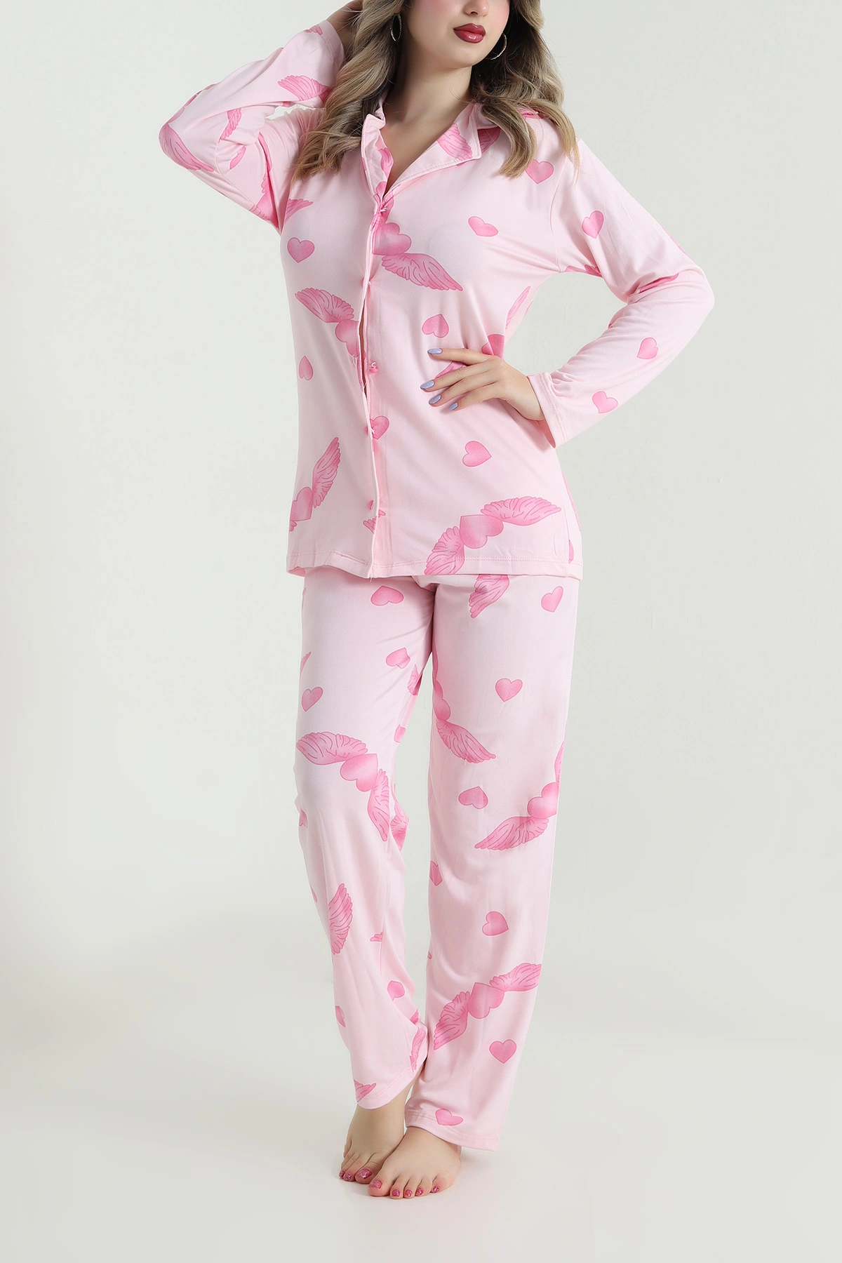 Fuşya Düğmeli Milan Kadın Pijama Takımı 494650