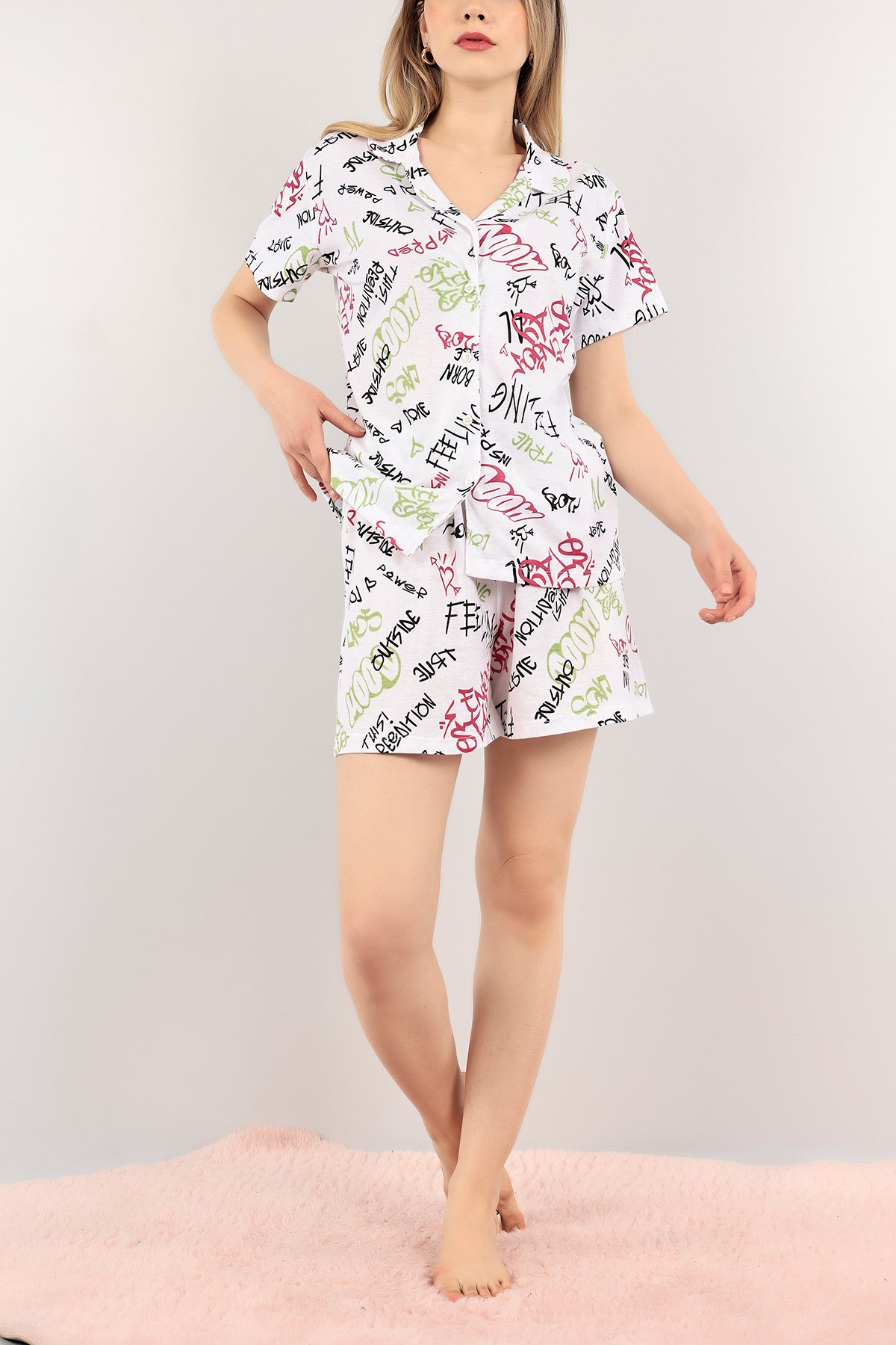 Fuşya Düğmeli Şortlu Bayan Pijama Takımı 110207
