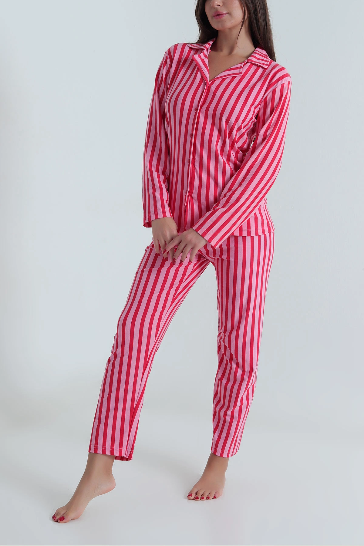 Fuşya Düğmeli Süet Kadın Pijama Takımı 490741