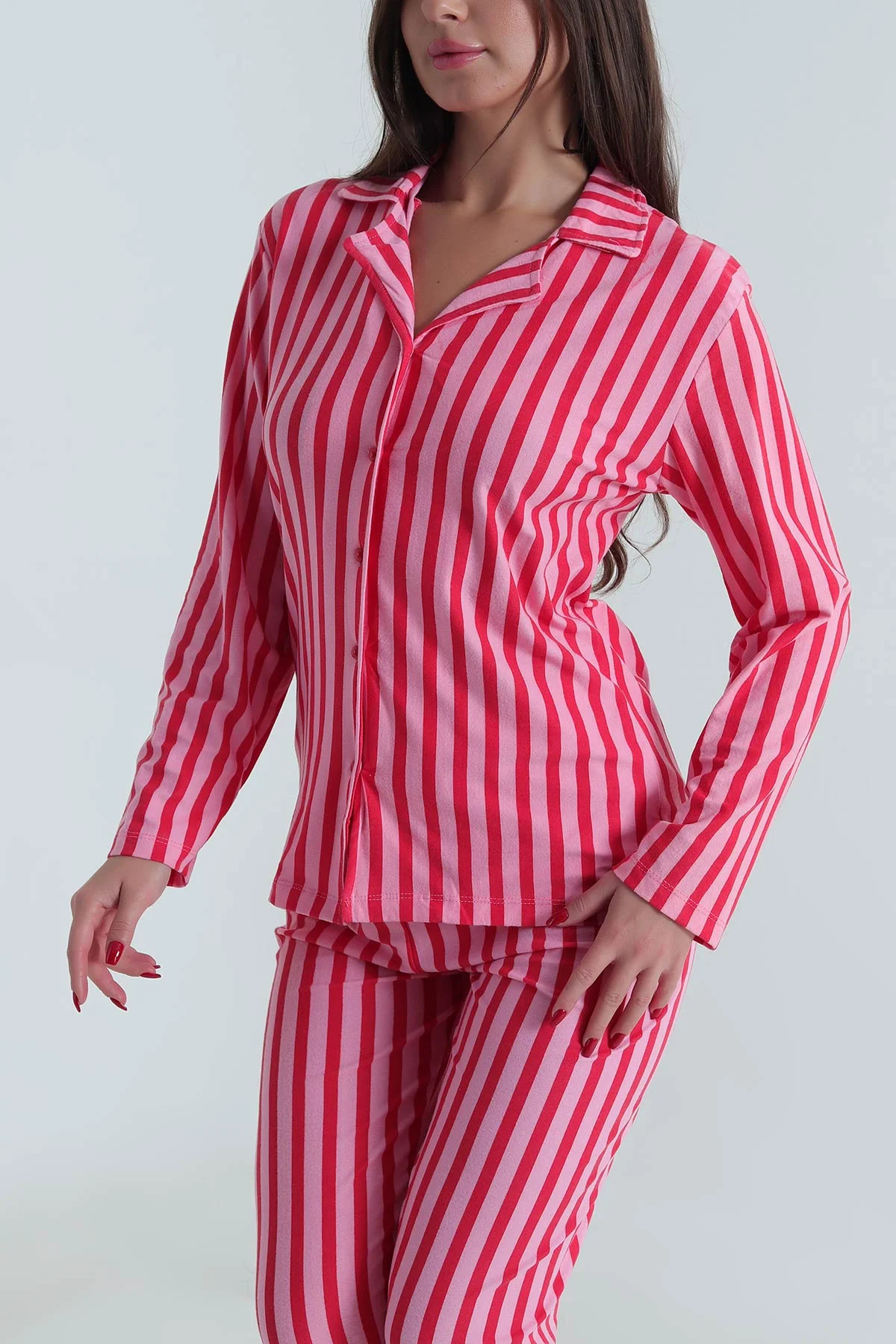 Fuşya Düğmeli Süet Kadın Pijama Takımı 490741
