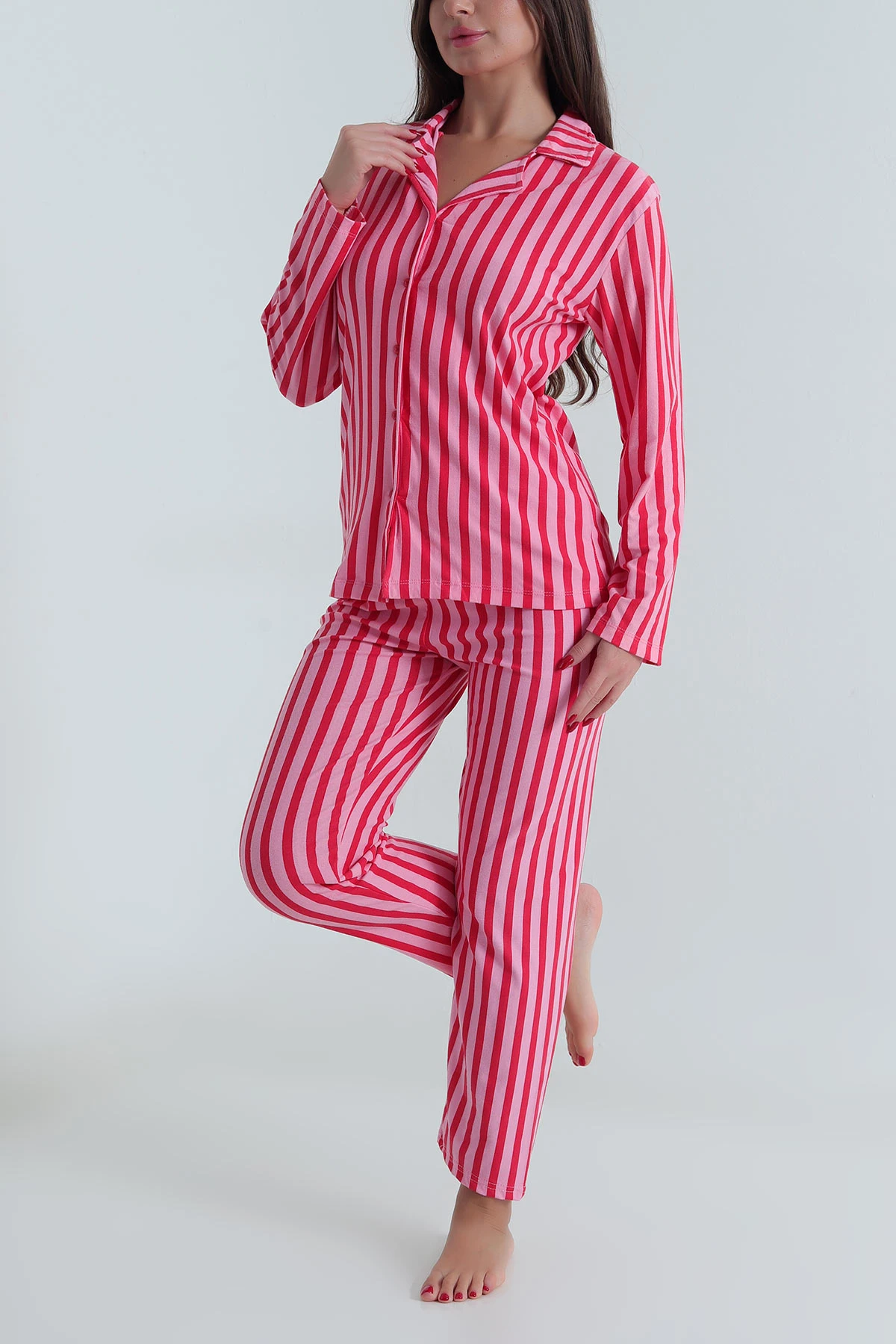 Fuşya Düğmeli Süet Kadın Pijama Takımı 490741