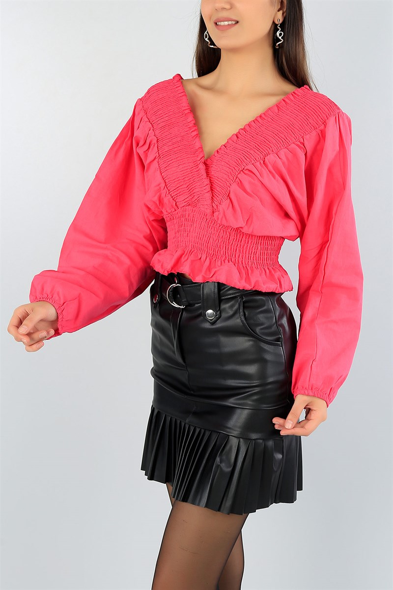 Fuşya Gipe Tasarım Crop Bluz 44332