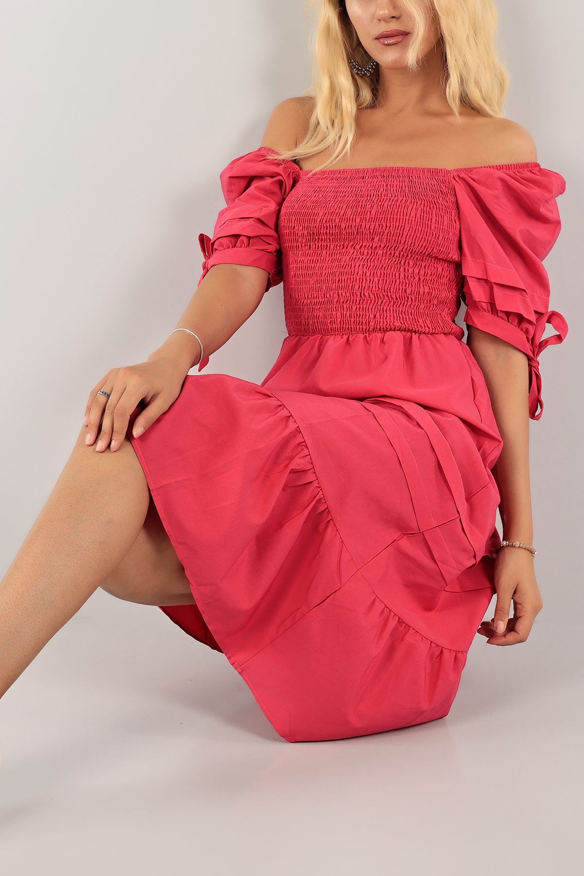 Fuşya Gipeli Poplin Elbise 127852
