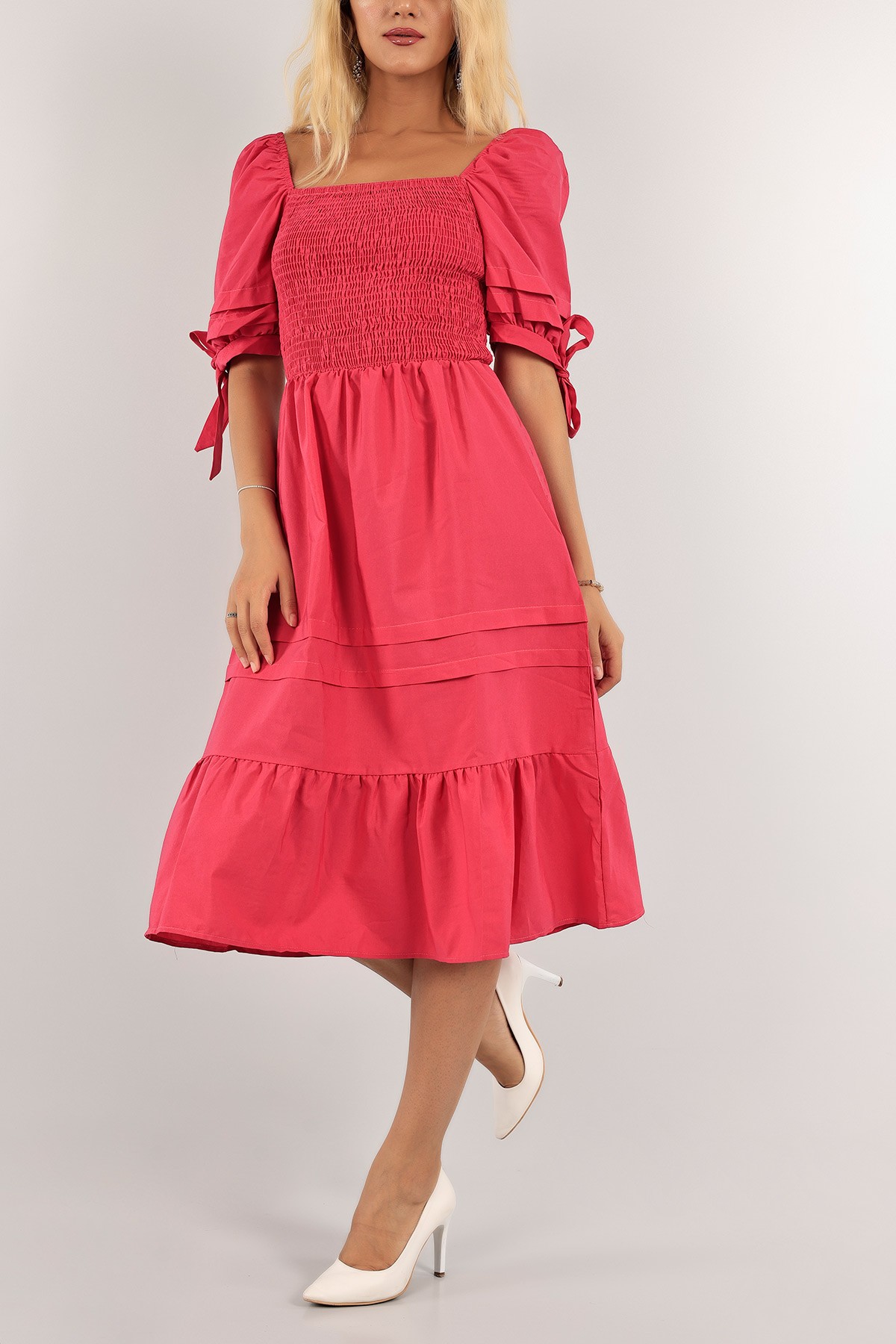Fuşya Gipeli Poplin Elbise 127852