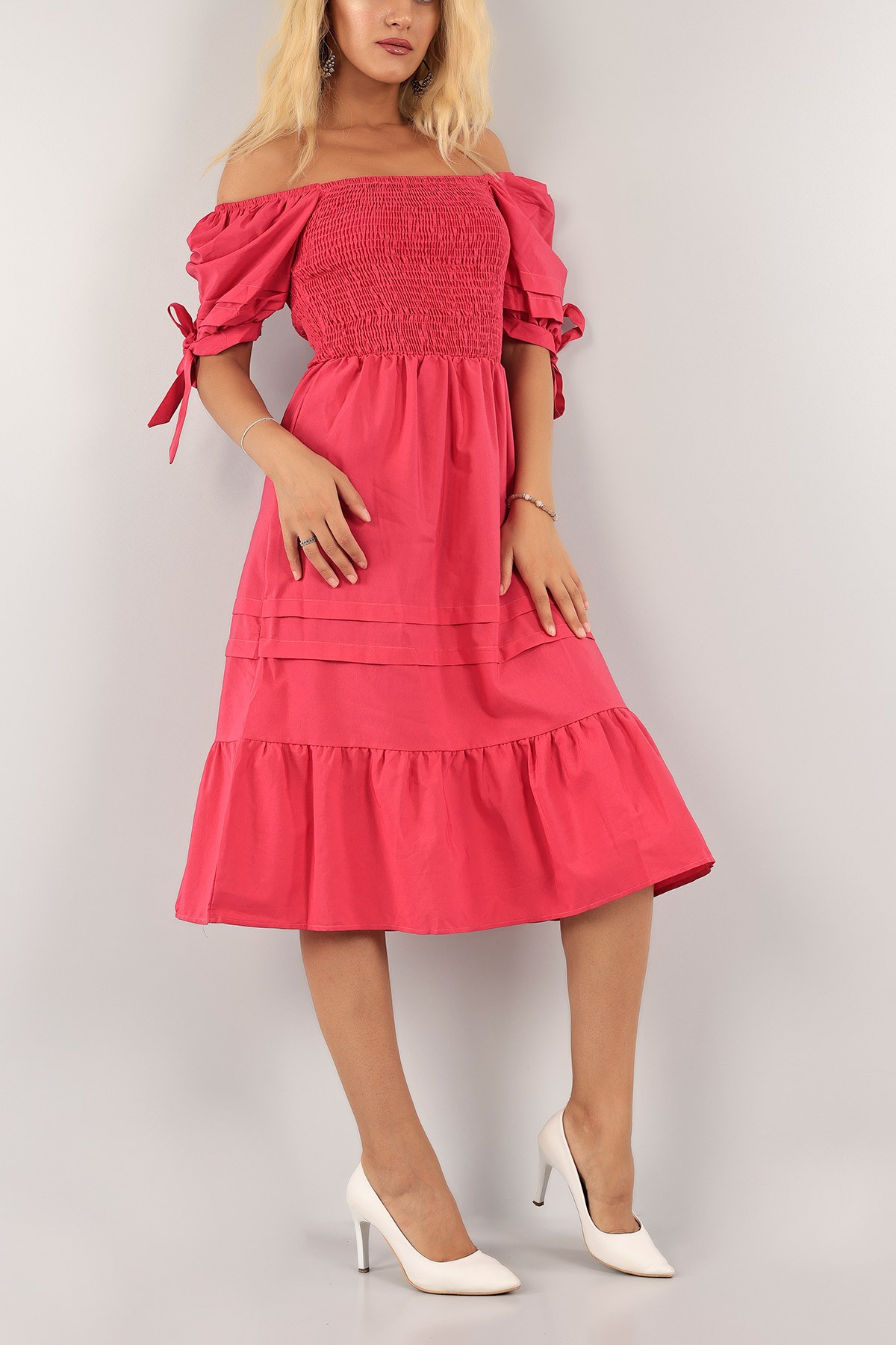 Fuşya Gipeli Poplin Elbise 127852