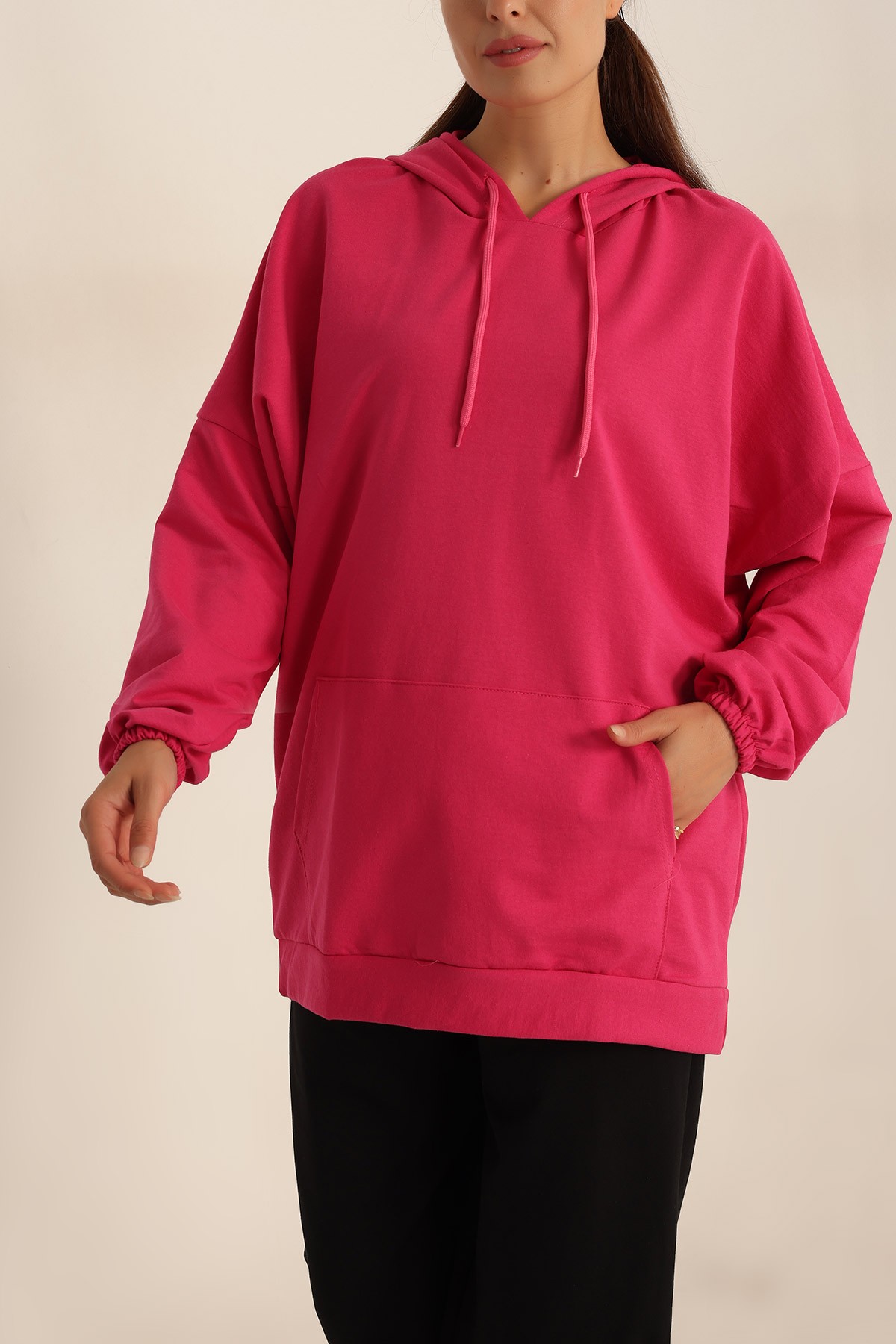 Fuşya İki İp Kapşonlu Sweat Tunik 198419