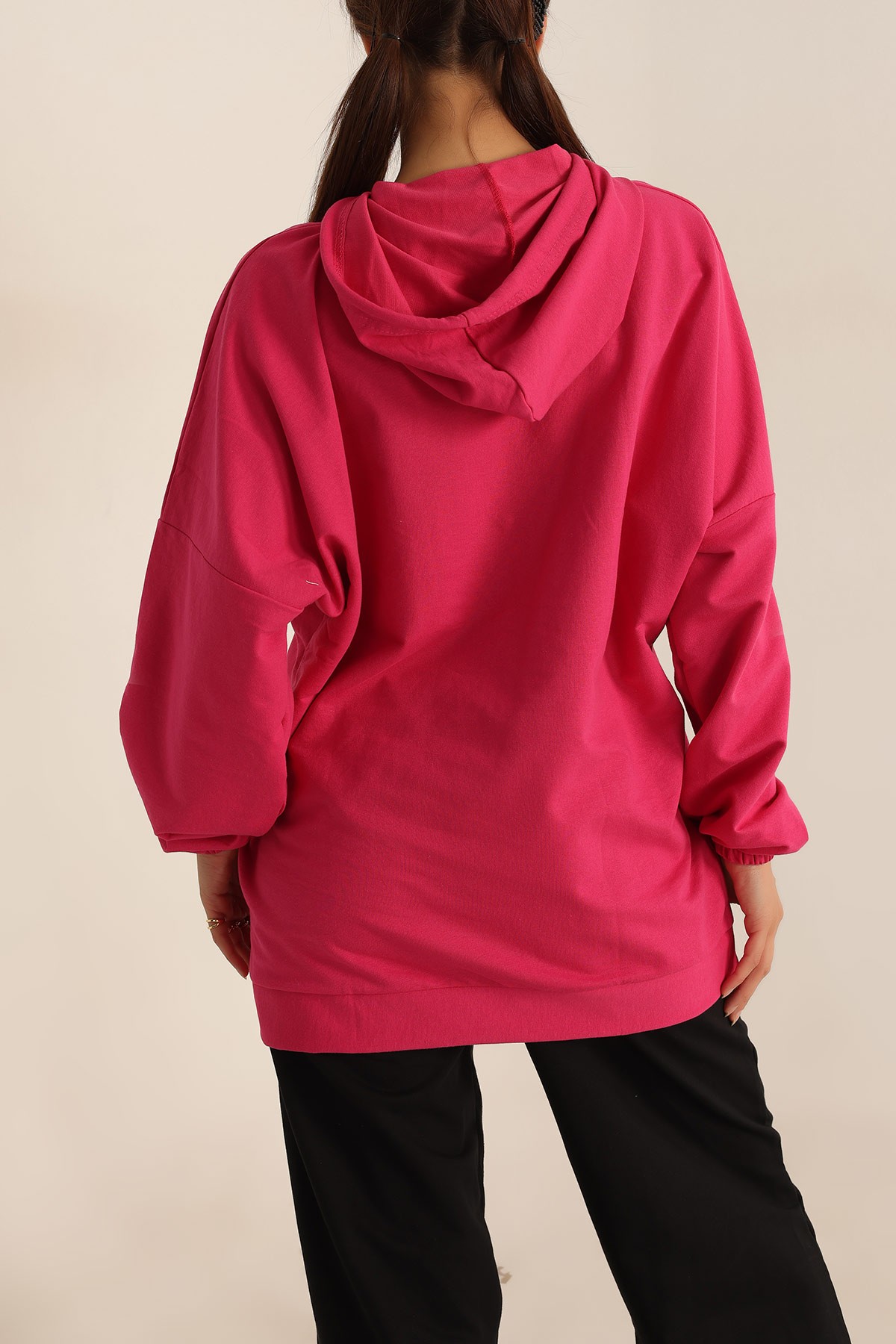 Fuşya İki İp Kapşonlu Sweat Tunik 198419