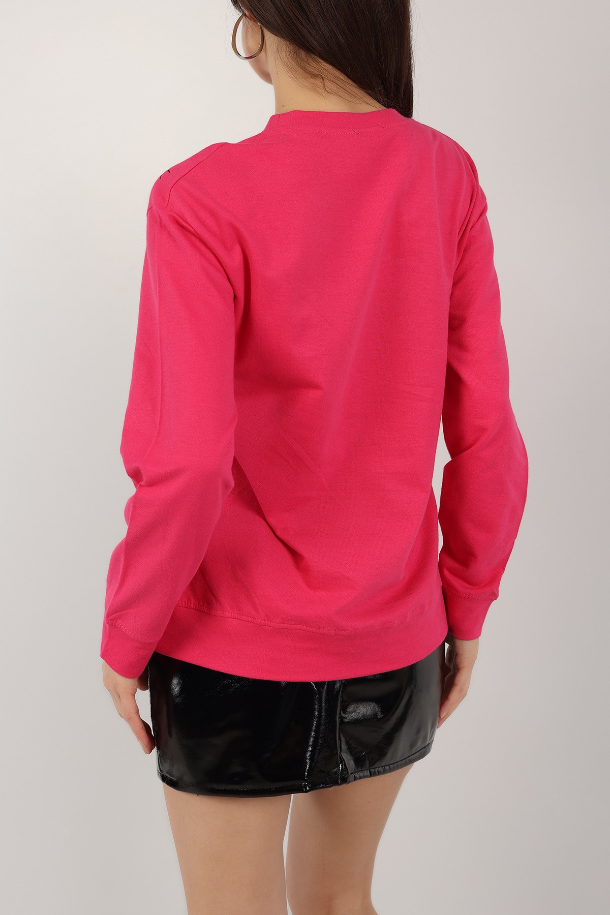 Fuşya İki İp Taş İşlemeli Sweat 155403