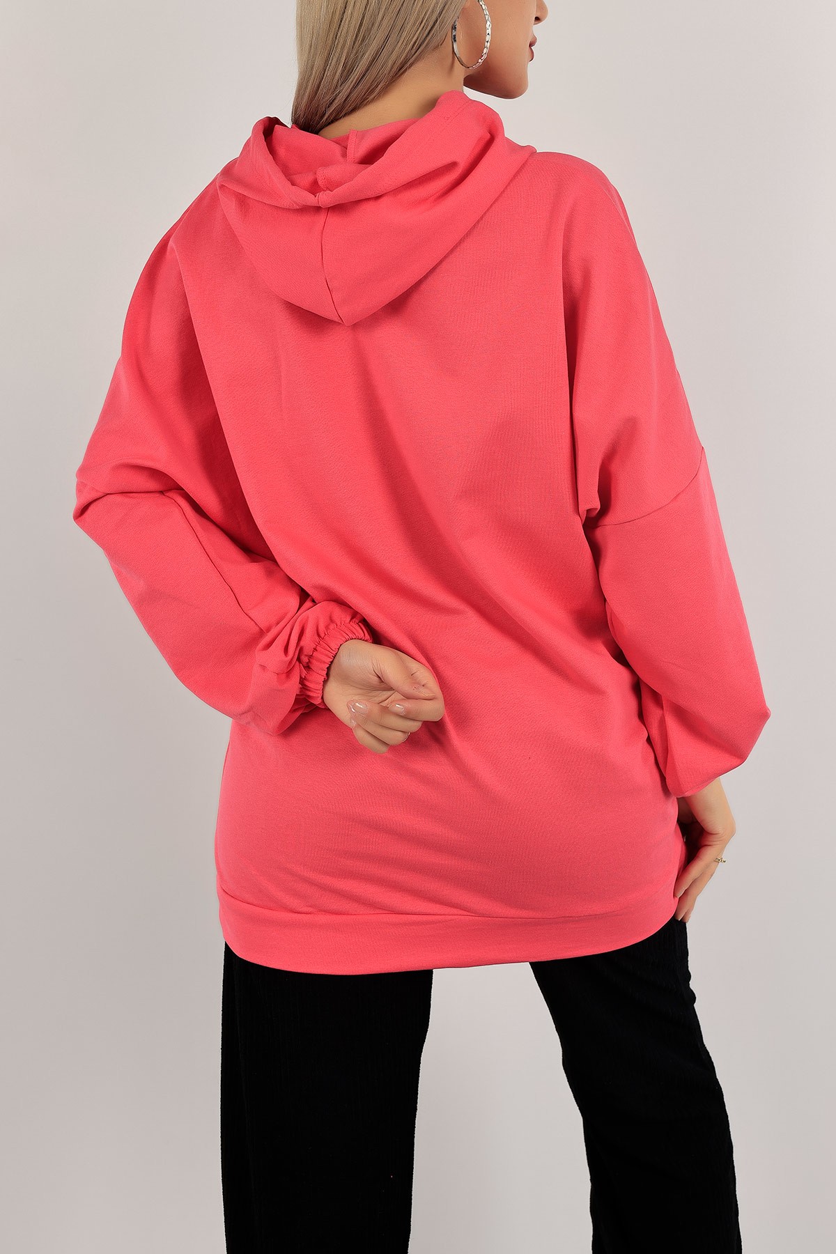 Fuşya Kapüşonlu Cepli İki İp Bayan Sweat Tunik 134979