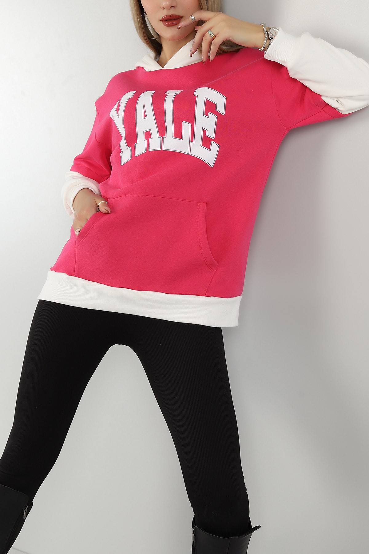 Fuşya Kapüşonlu İçi Şardonlu Bayan Sweat 145564